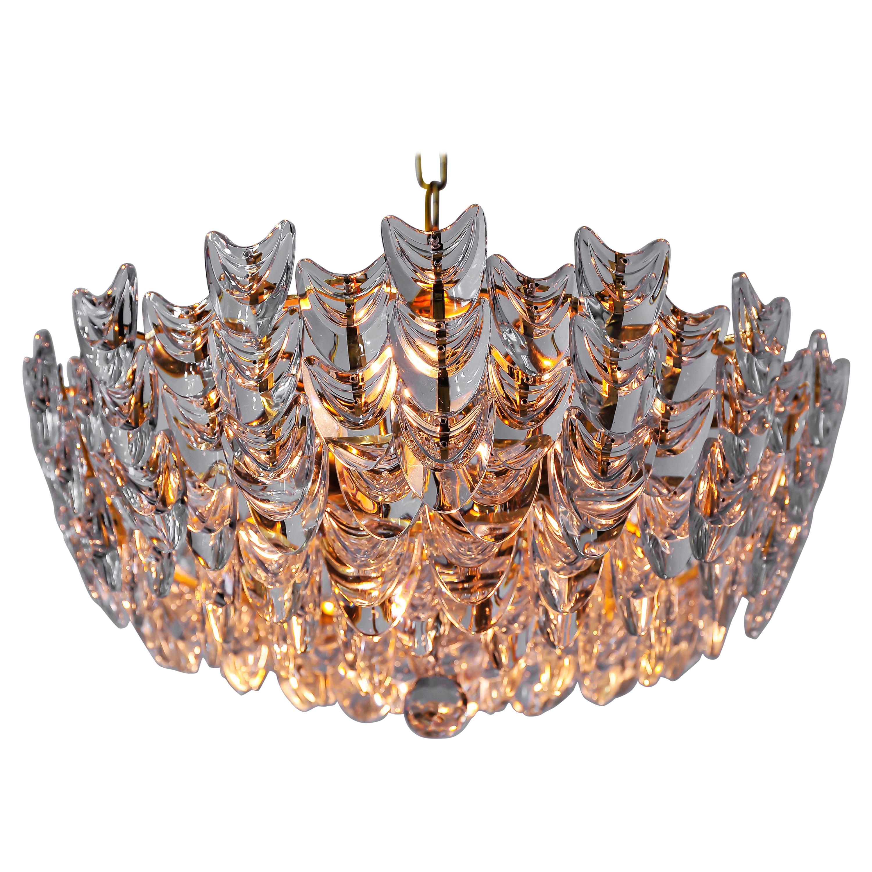 Gilt Brass Chandelier with Glass, German, circa 1960s For Sale