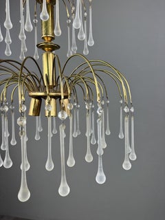 Gilt Brass Chandelier With Glass Pendants, 20th Century