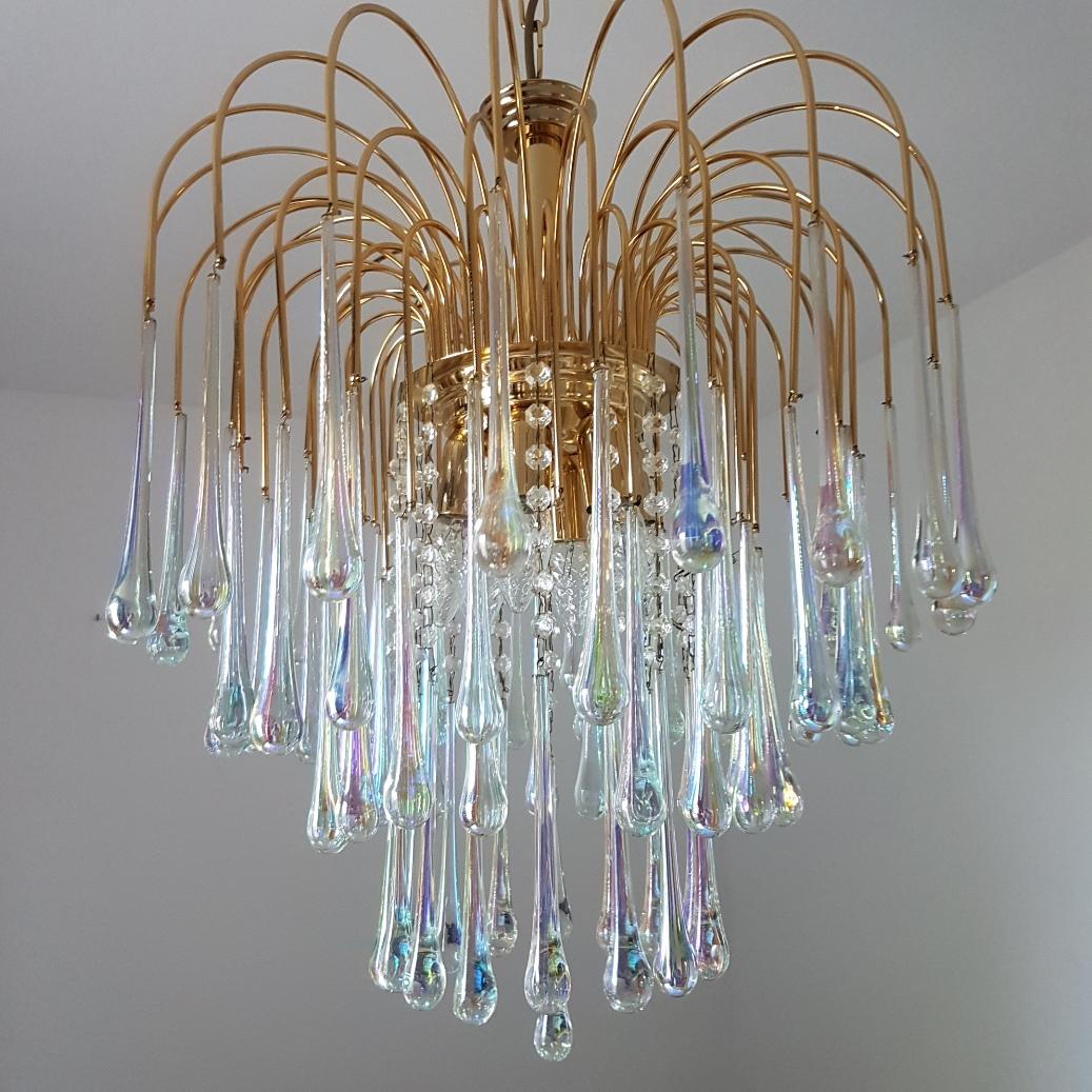 Gilt Brass Chandelier with Murano Glass Teardrops by Paolo Venini for Murano 2