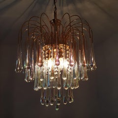 Gilt Brass Chandelier with Murano Glass Teardrops by Paolo Venini for Murano