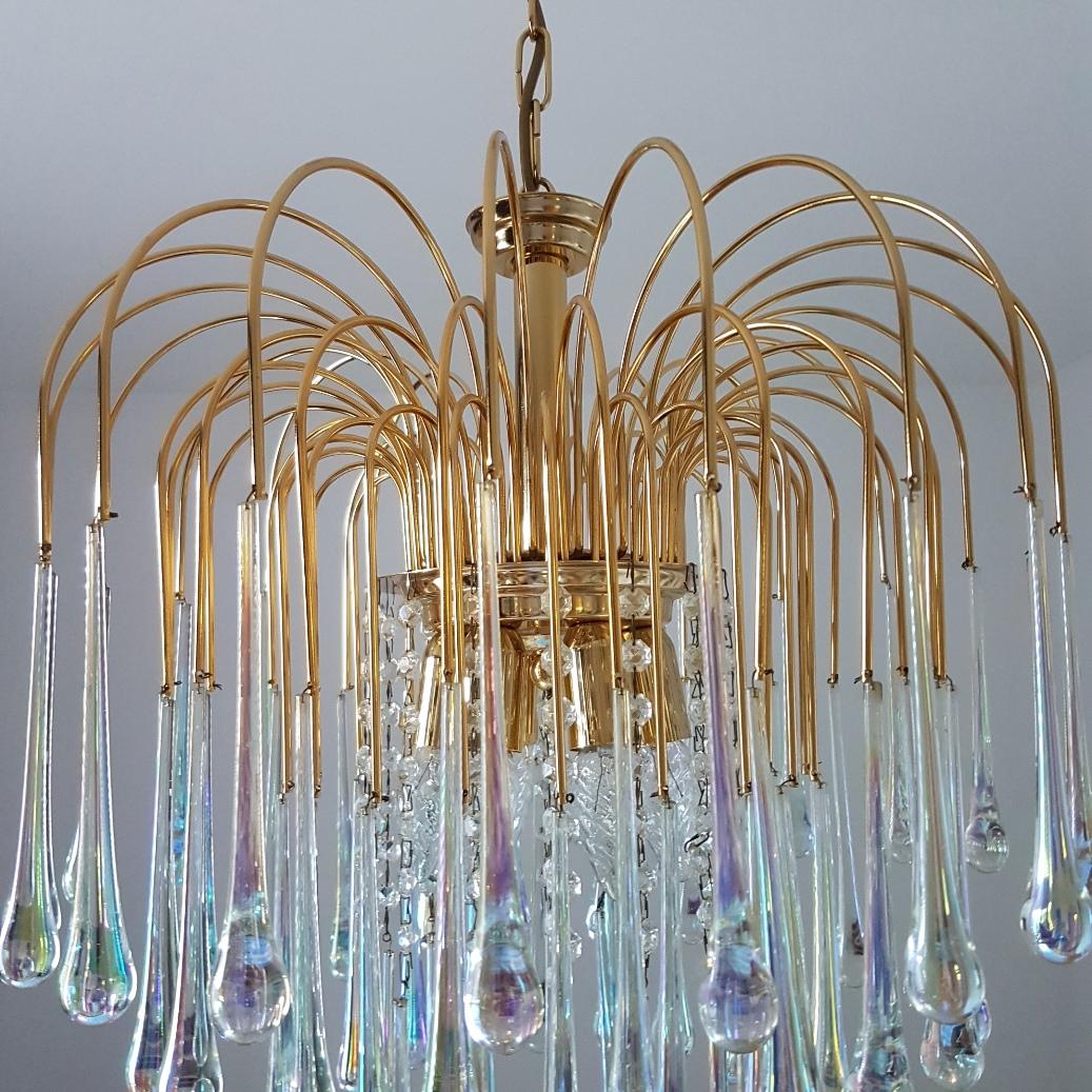 Gilt Brass Chandelier with Murano Glass Teardrops by Paolo Venini for Murano 1