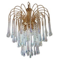 Gilt Brass Chandelier with Murano Glass Teardrops by Paolo Venini for Murano