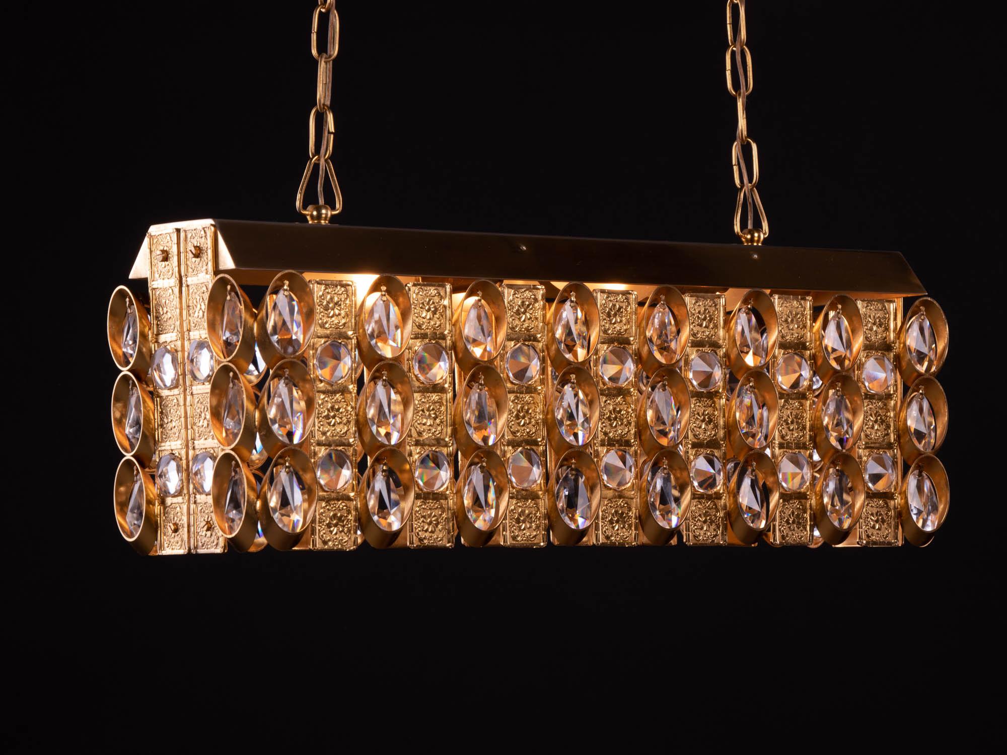 1960 Germany Palwa Chandelier Crystal & Gilt Brass by Christoph Palme For Sale 2