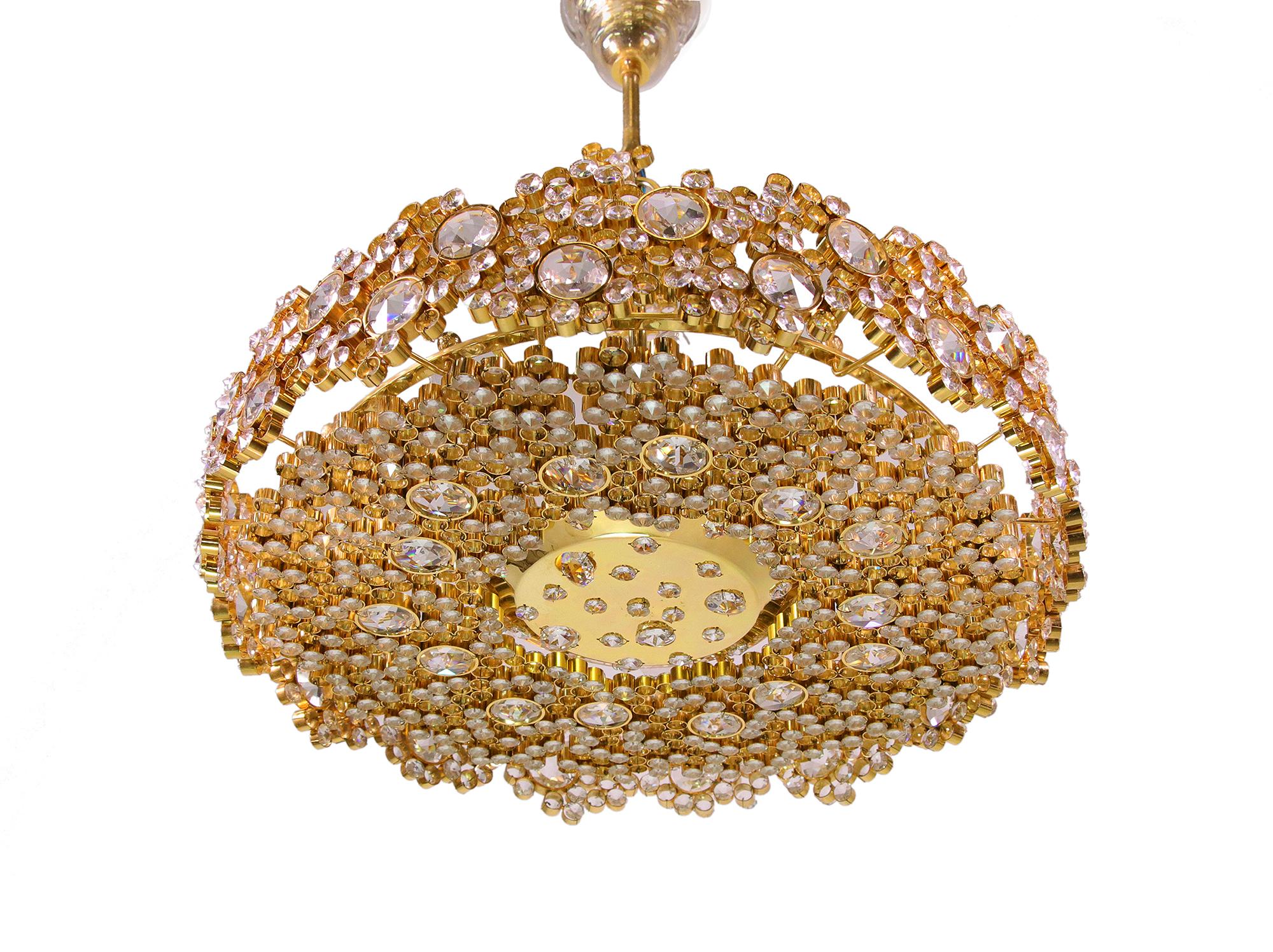 1970 Germany Palwa Bubble Chandelier Swarovski Crystal & 24k Gilt Brass For Sale 2