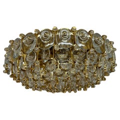 Gilt Brass Crystal Flush Mount Chandelier by Palwa Germany, Sciolari Design 1970