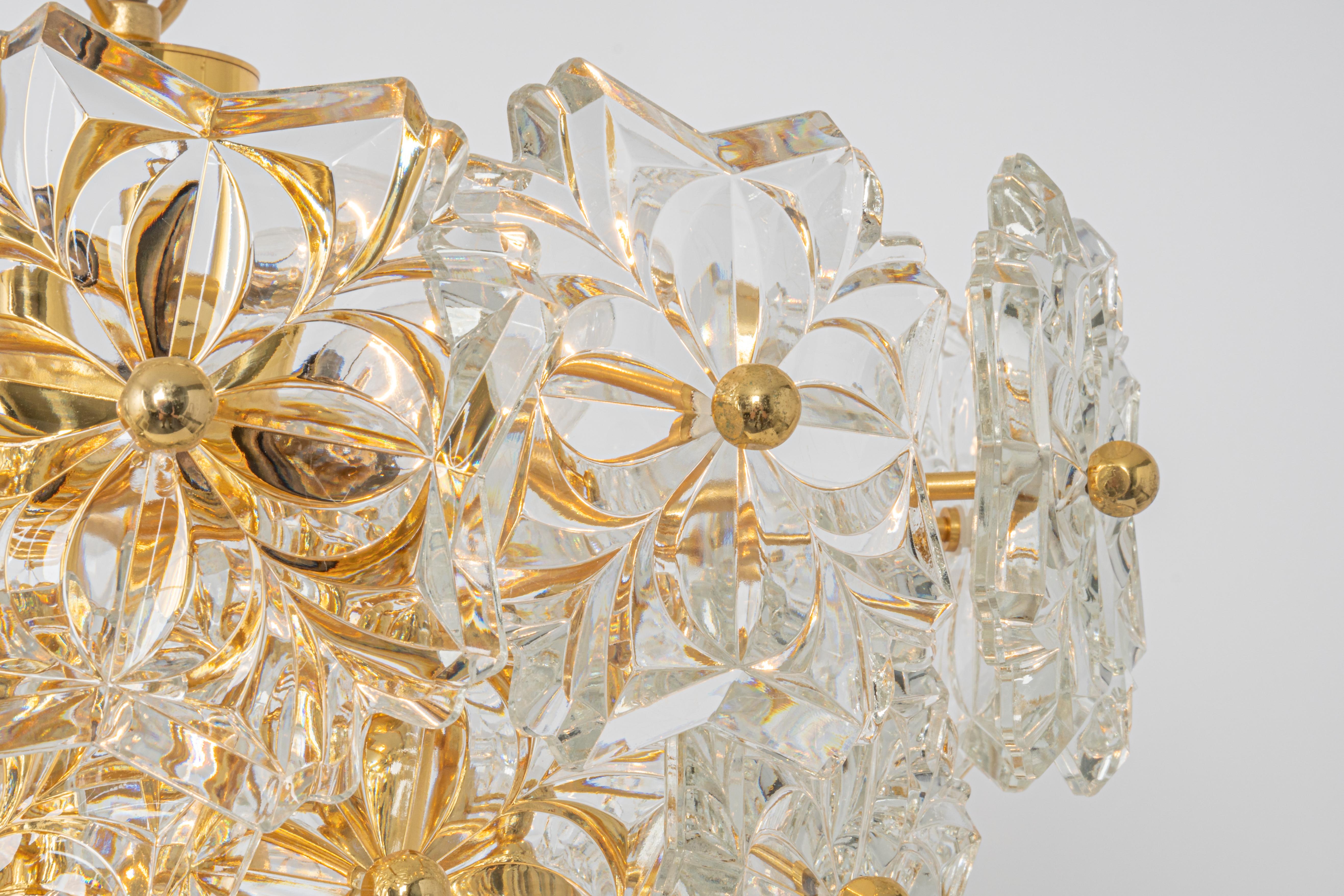 Mid-Century Modern Gilt Brass, Crystal Glass Chandelier, Germany, 1970s For Sale