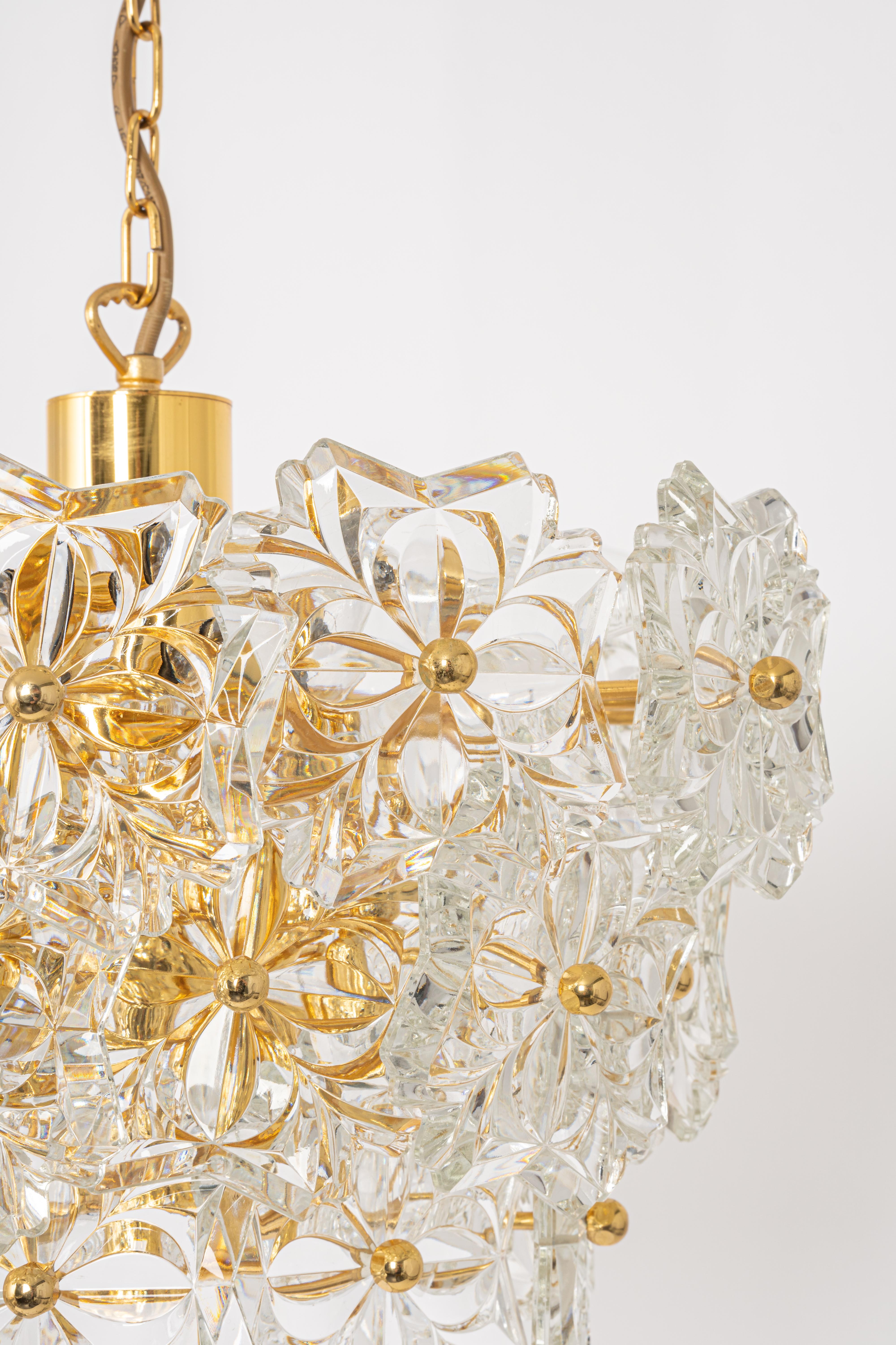 Late 20th Century Gilt Brass, Crystal Glass Chandelier, Germany, 1970s For Sale