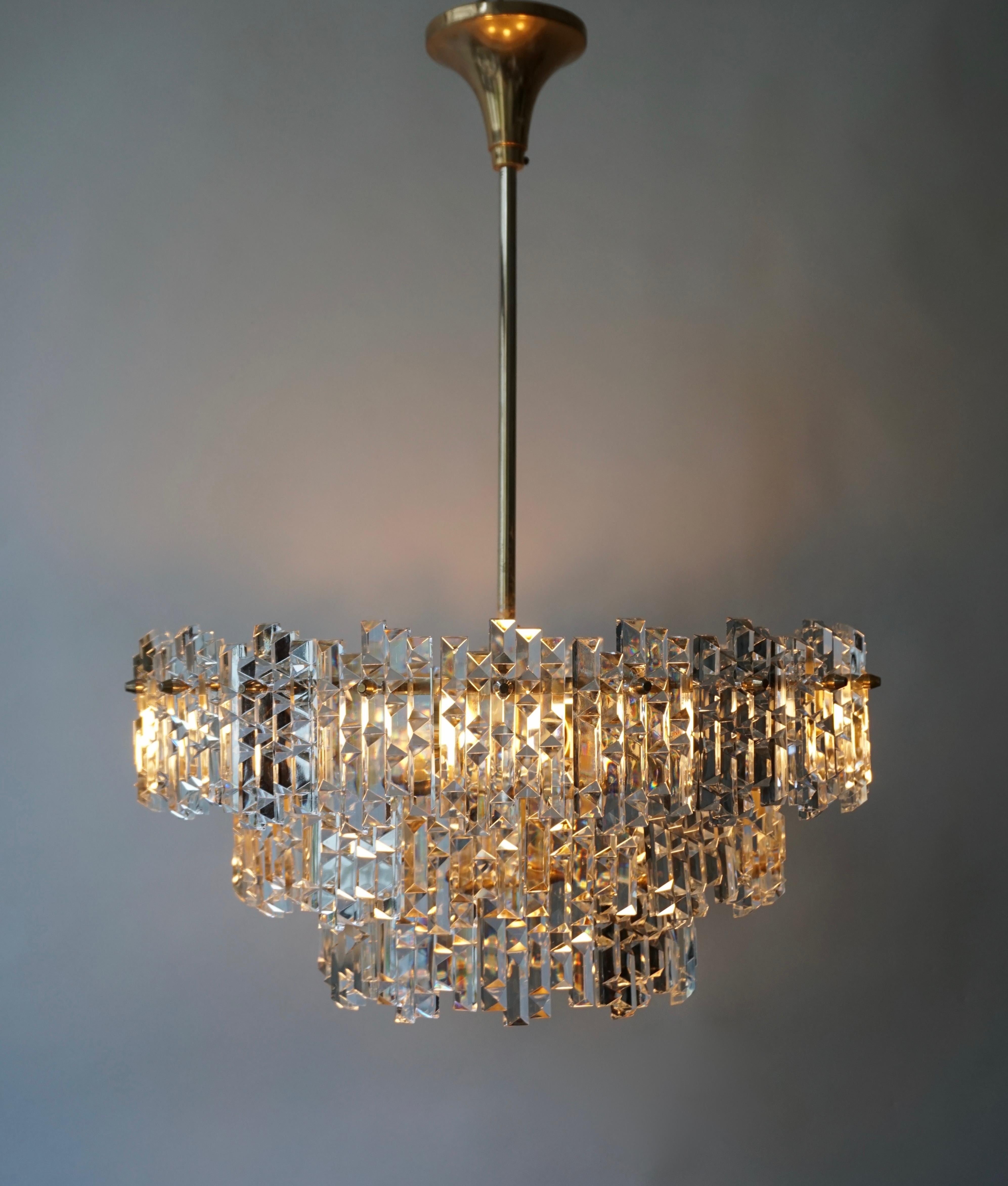 Hollywood Regency Gilt Brass Crystal Murano Glass Chandelier