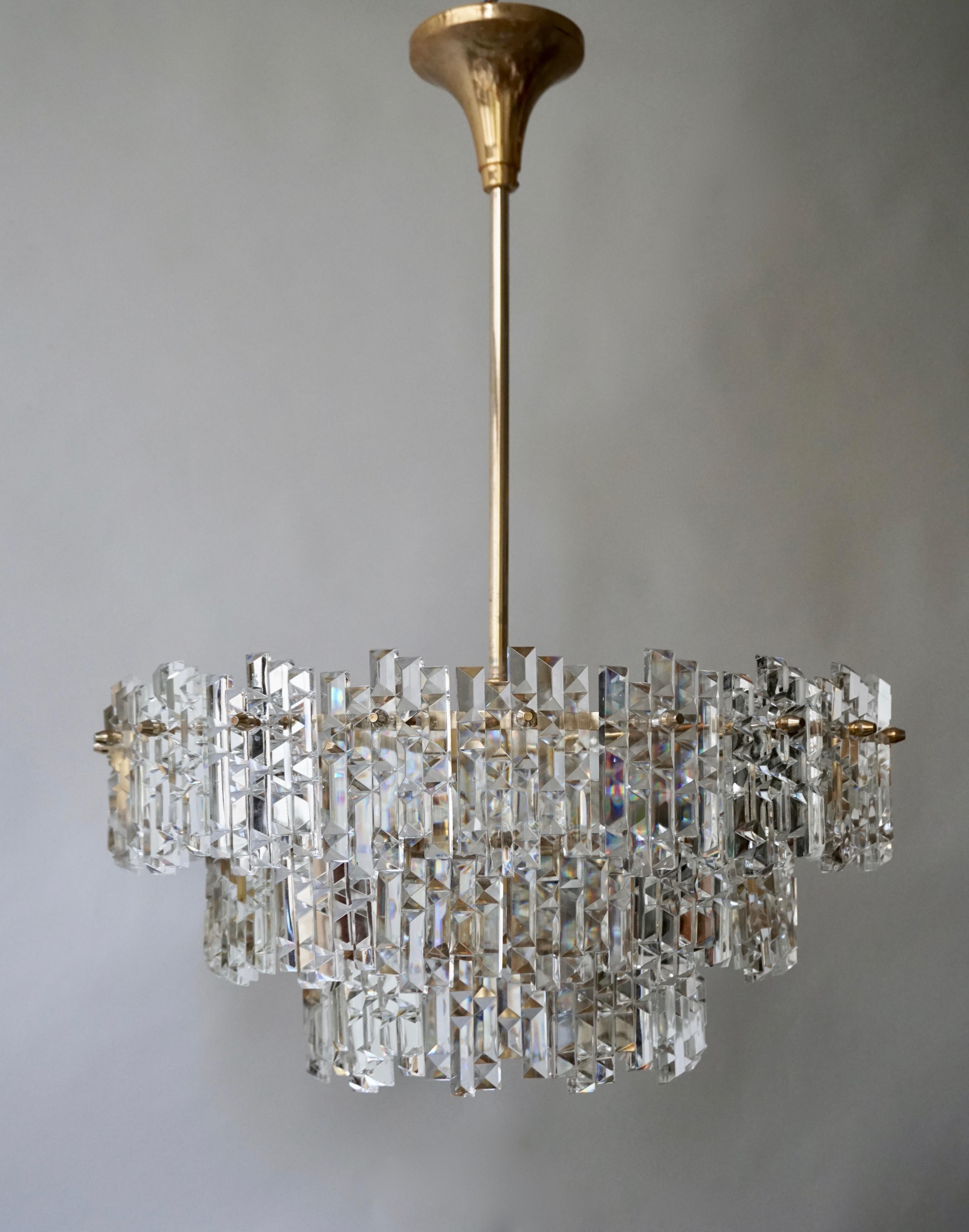 Italian Gilt Brass Crystal Murano Glass Chandelier