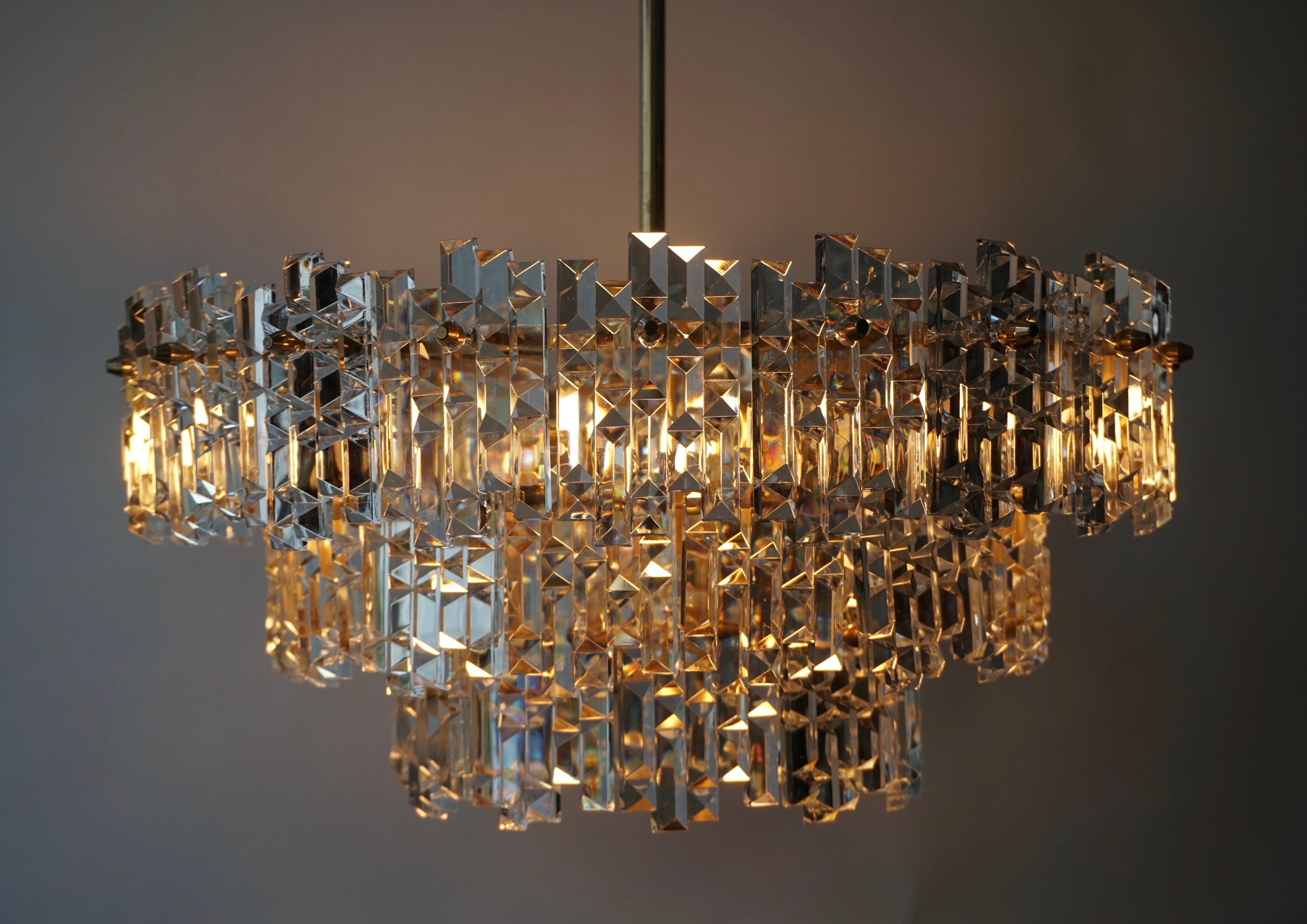 20th Century Gilt Brass Crystal Murano Glass Chandelier