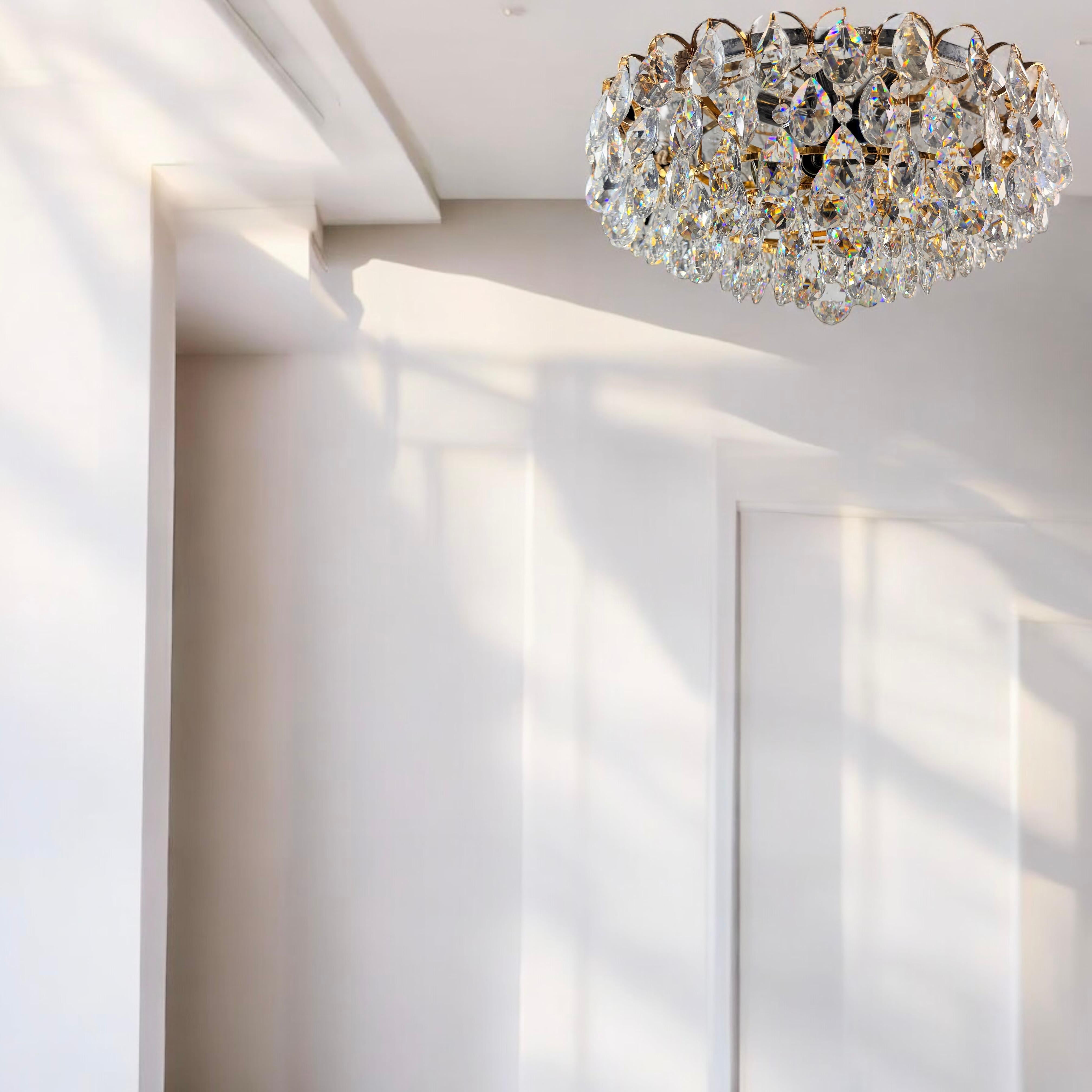 Lampadario da incasso in ottone dorato e vetro tagliato di Palwa Germany, anni '70 in vendita 6