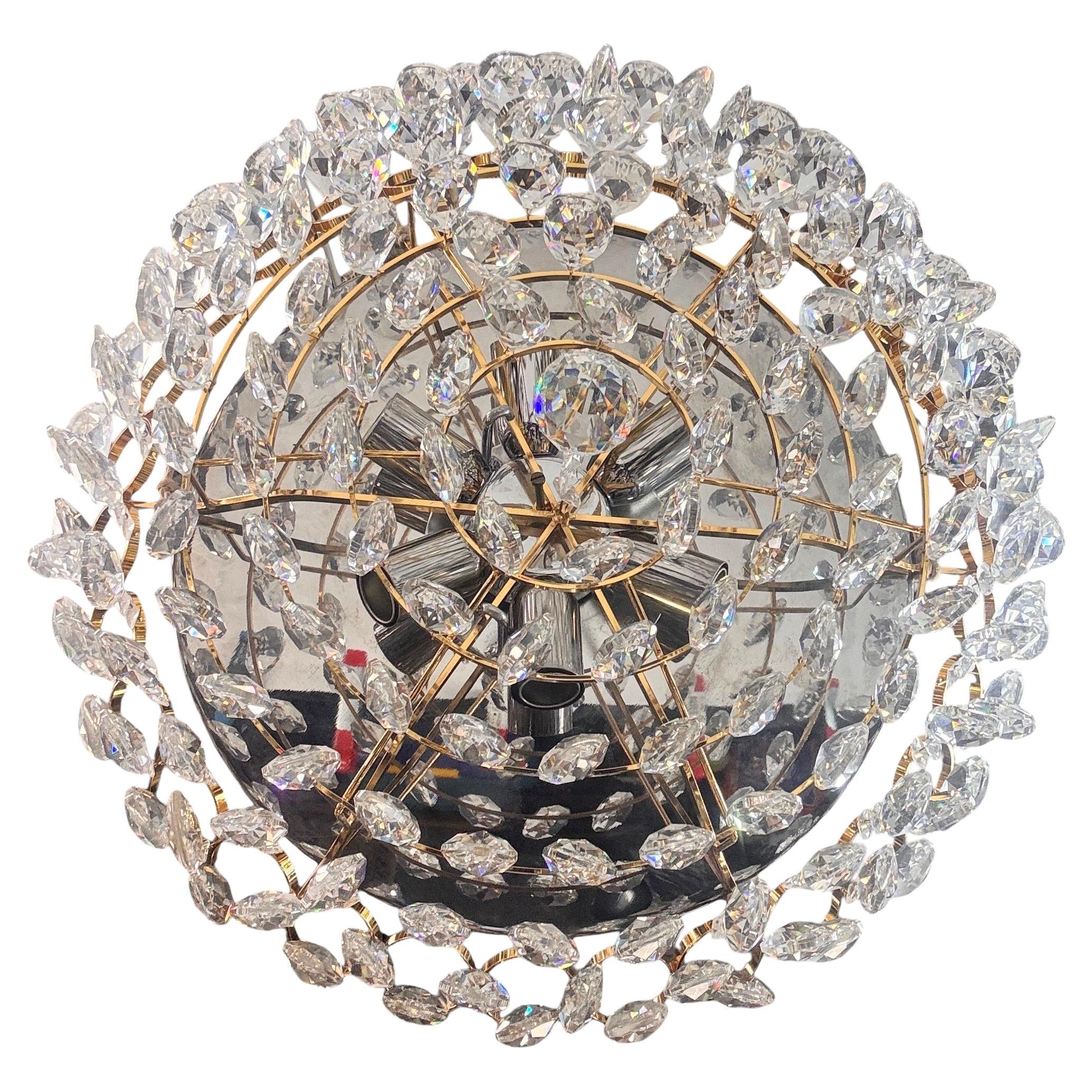 Lampadario da incasso in ottone dorato e vetro tagliato di Palwa Germany, anni '70 in vendita 8