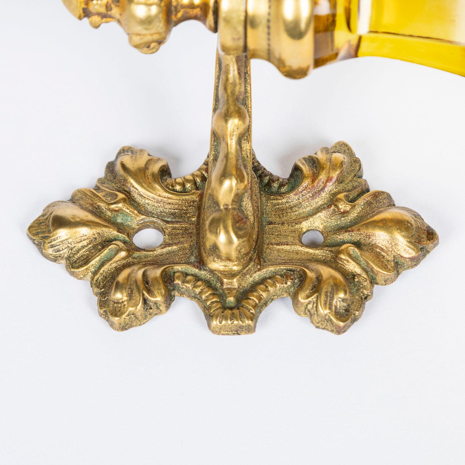 19th Century Gilt Brass Door Handles with Amber Coloured Cut Glass For Sale
