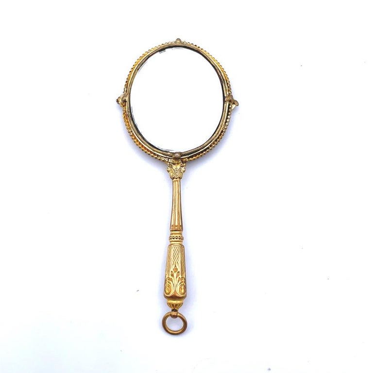 Gilt Brass Enamel Purse Mirror For Sale at 1stDibs