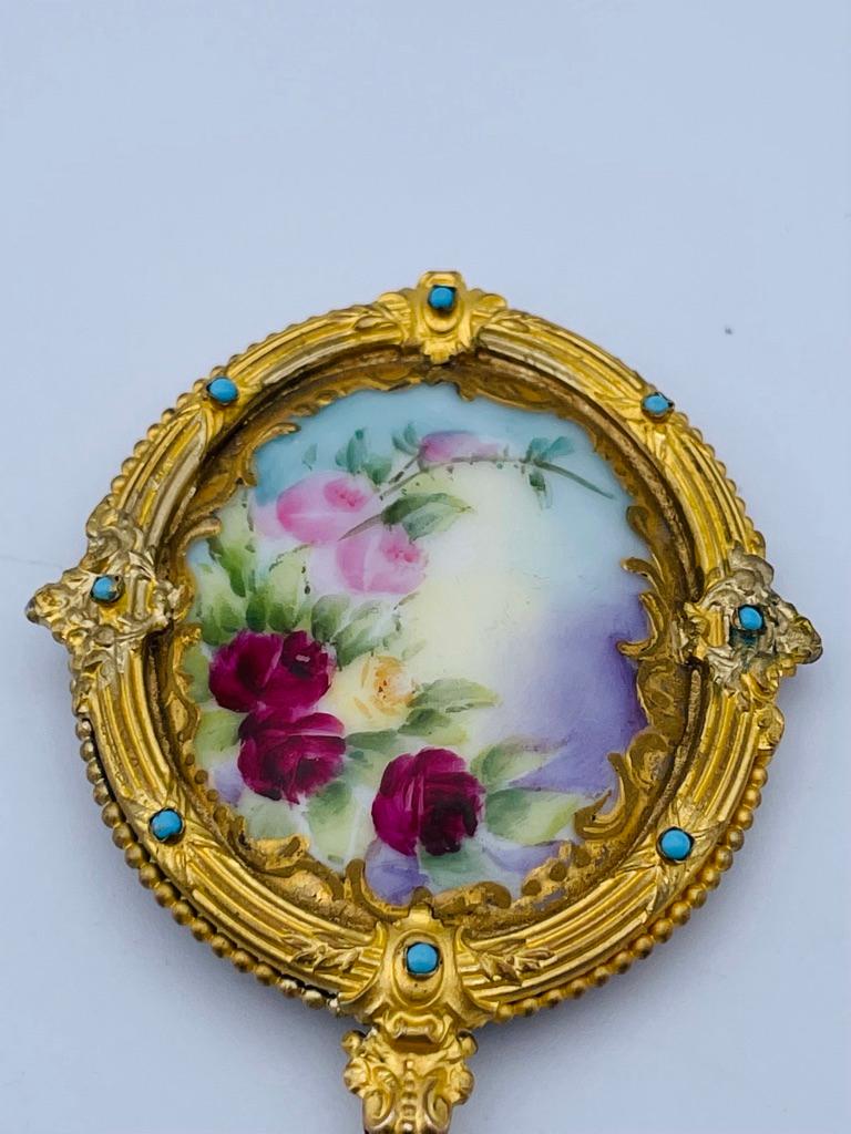 Gilt Brass Enamel Purse Mirror For Sale at 1stDibs