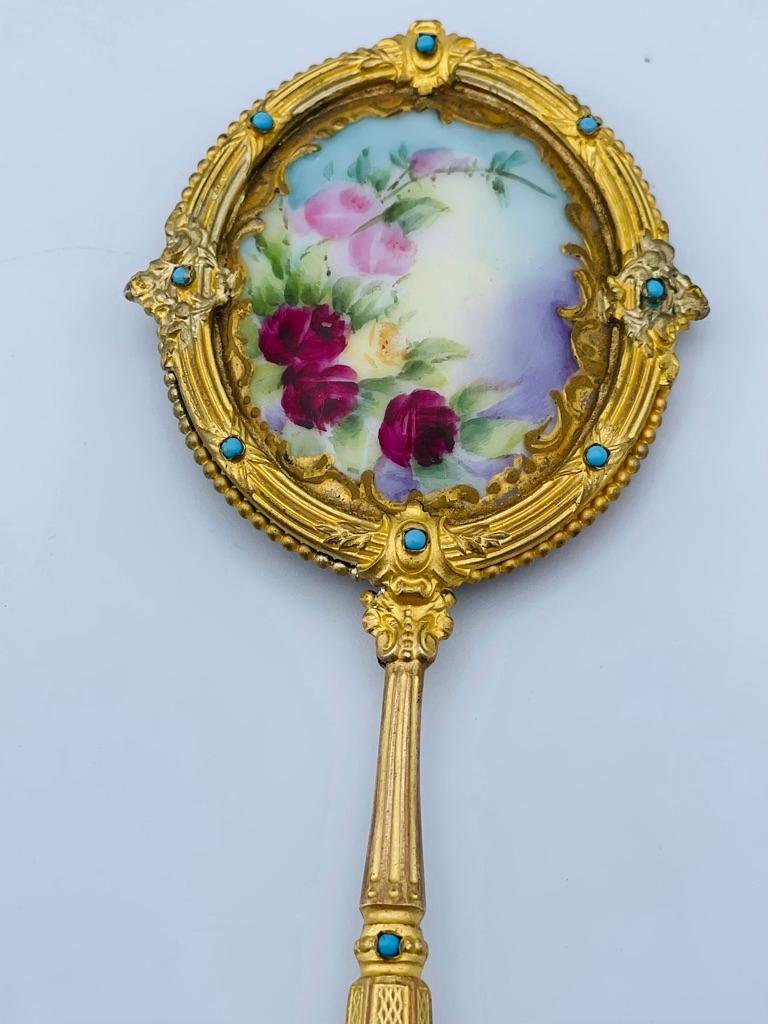 Gilt Brass Enamel Purse Mirror For Sale at 1stDibs