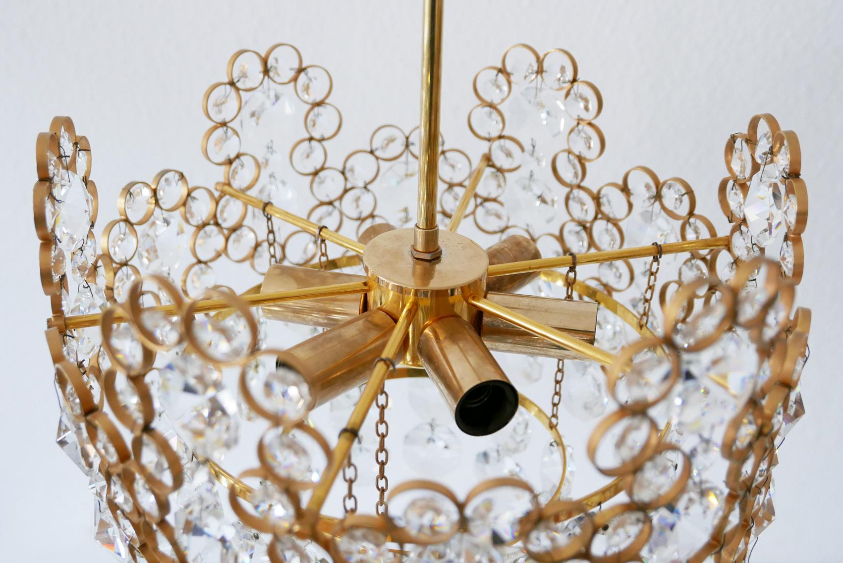 Gilt Brass Facet Cut Crystal Glass Chandelier by Palwa, 1970s, Germany For Sale 6