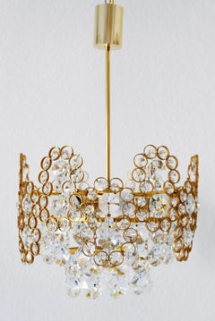 Gilt Brass Facet Cut Crystal Glass Chandelier by Palwa, 1970s, Germany