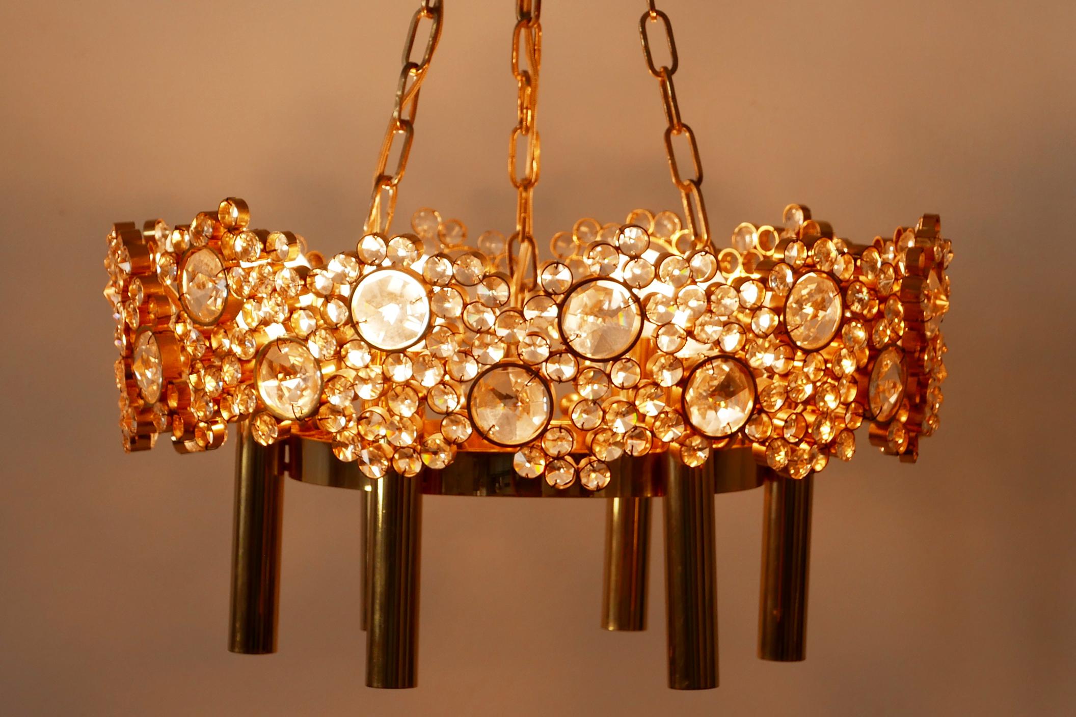 Gilt Brass Facet Cut Crystal Glass Chandelier 'Jewel' by Palwa, 1970s, Germany For Sale 4