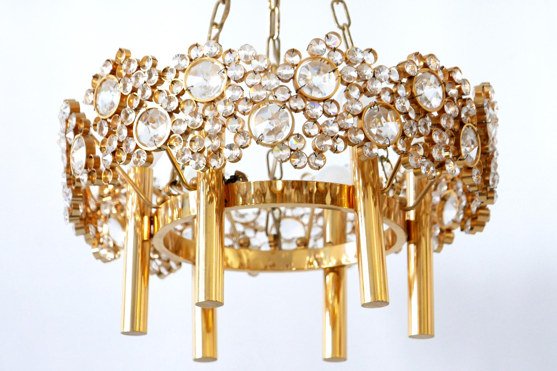 Gilt Brass Facet Cut Crystal Glass Chandelier 'Jewel' by Palwa, 1970s, Germany For Sale 1