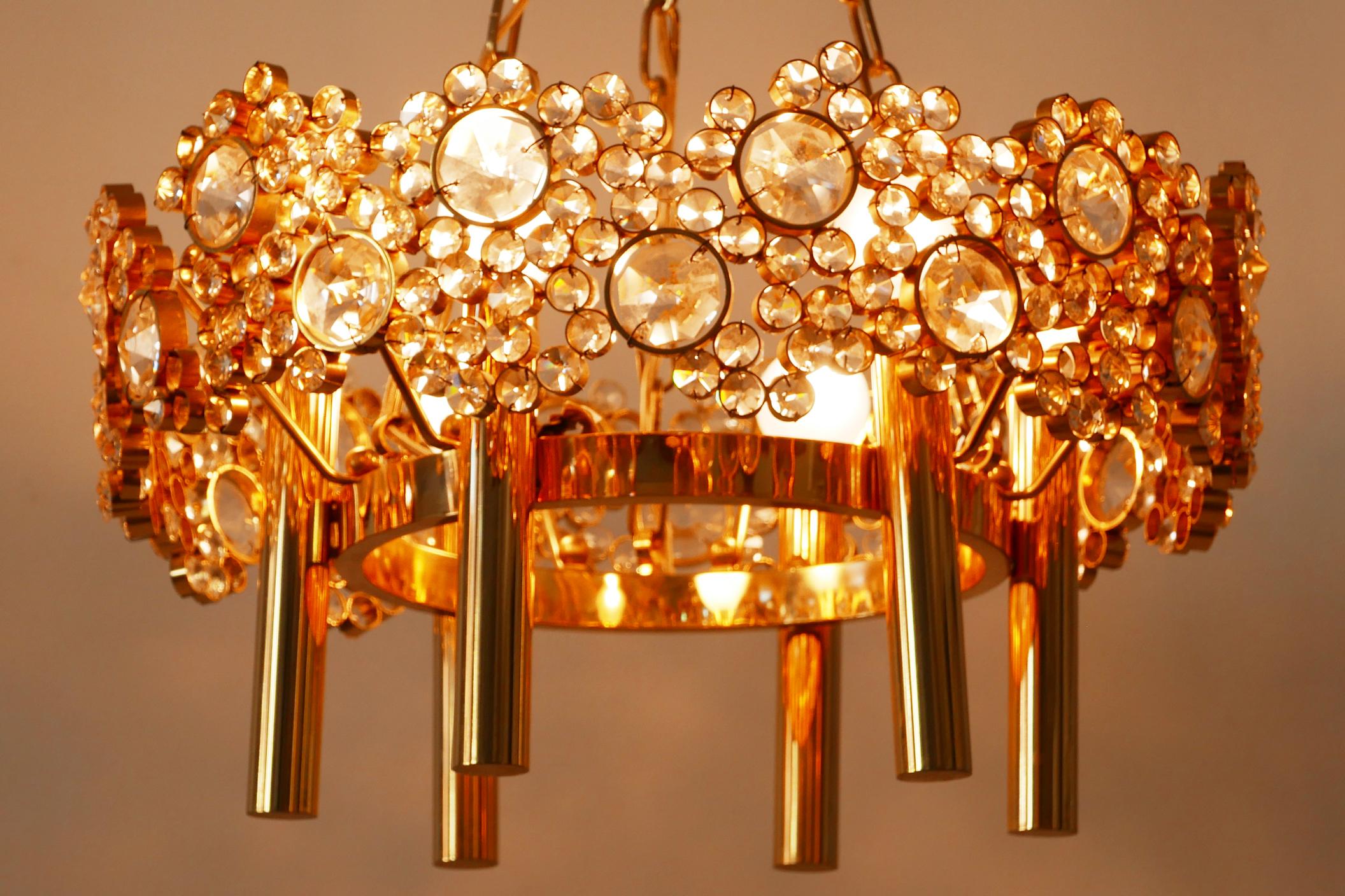Gilt Brass Facet Cut Crystal Glass Chandelier 'Jewel' by Palwa, 1970s, Germany For Sale 2