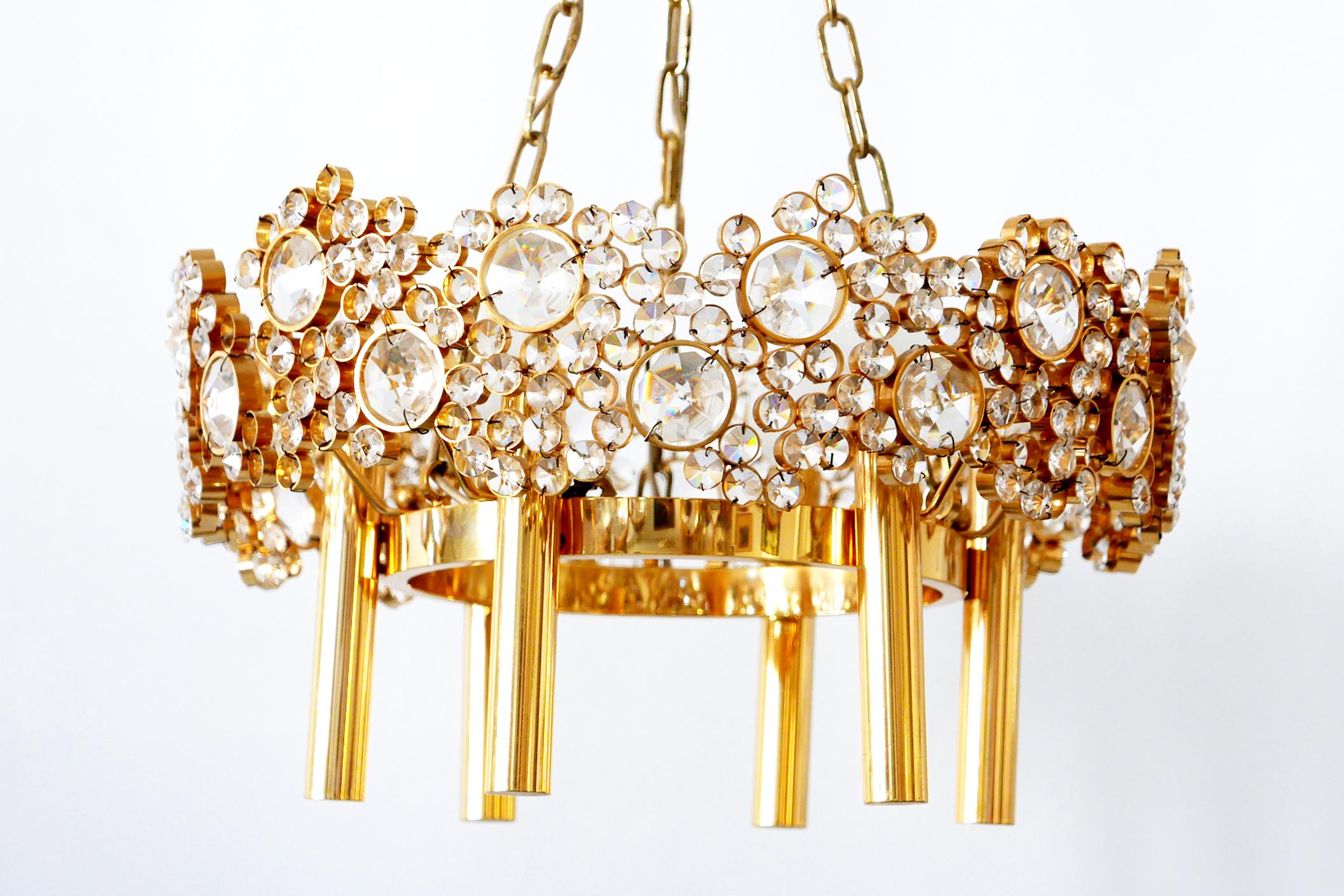 Gilt Brass Facet Cut Crystal Glass Chandelier 'Jewel' by Palwa, 1970s, Germany For Sale 3