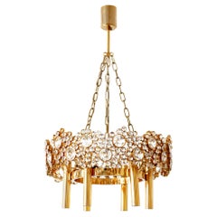 Gilt Brass Facet Cut Crystal Glass Chandelier 'Jewel' by Palwa, 1970s, Germany