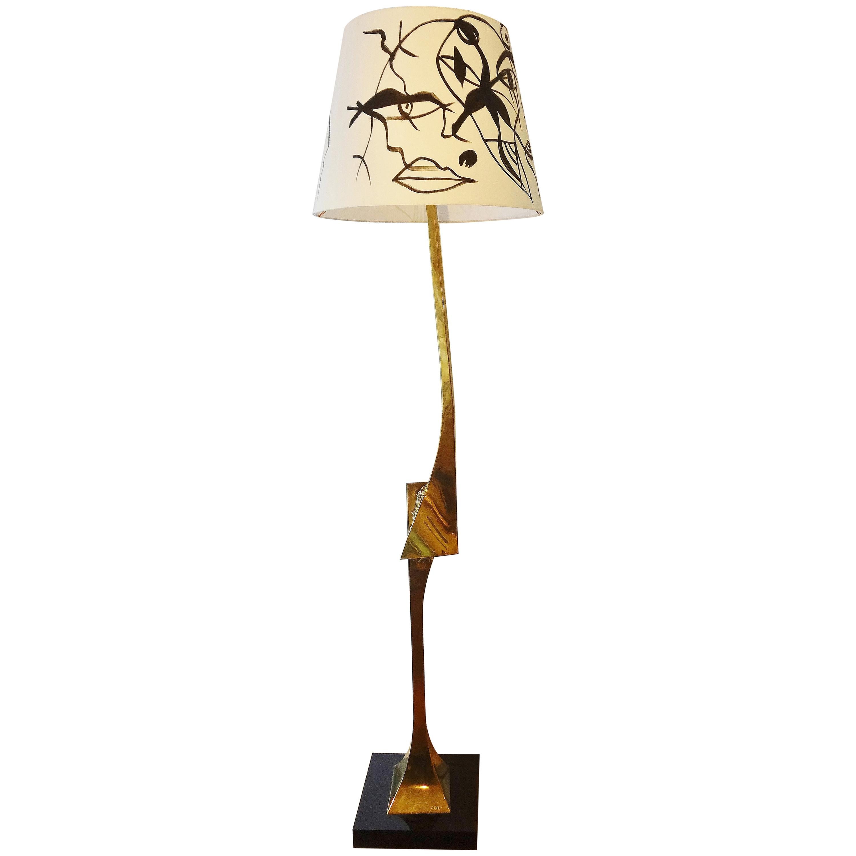 Vergoldete Stehlampe aus Messing von Claude Santarelli, Frankreich, um 1975