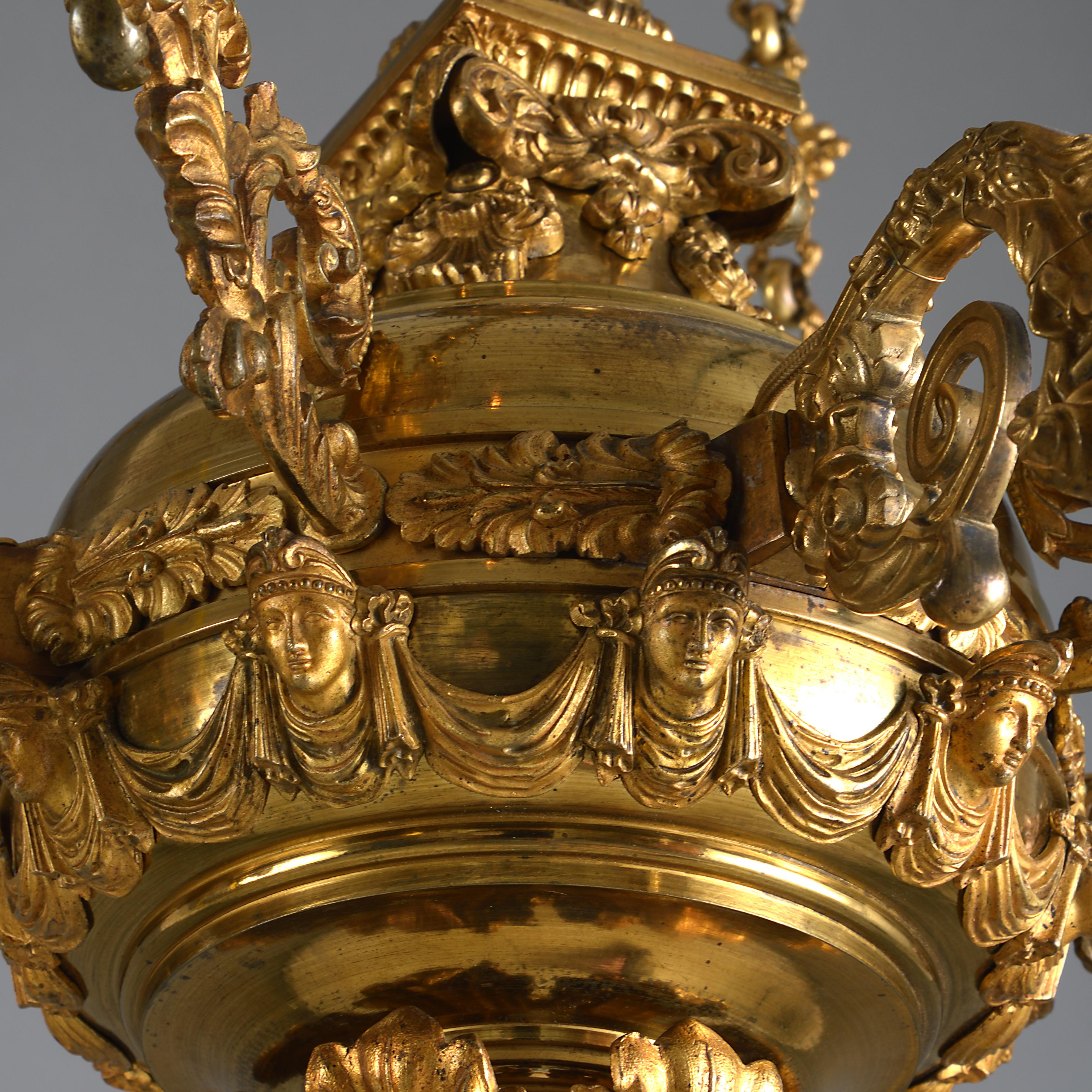 English Gilt-Brass Four-Branch Chandelier by Messenger & Sons, circa 1835