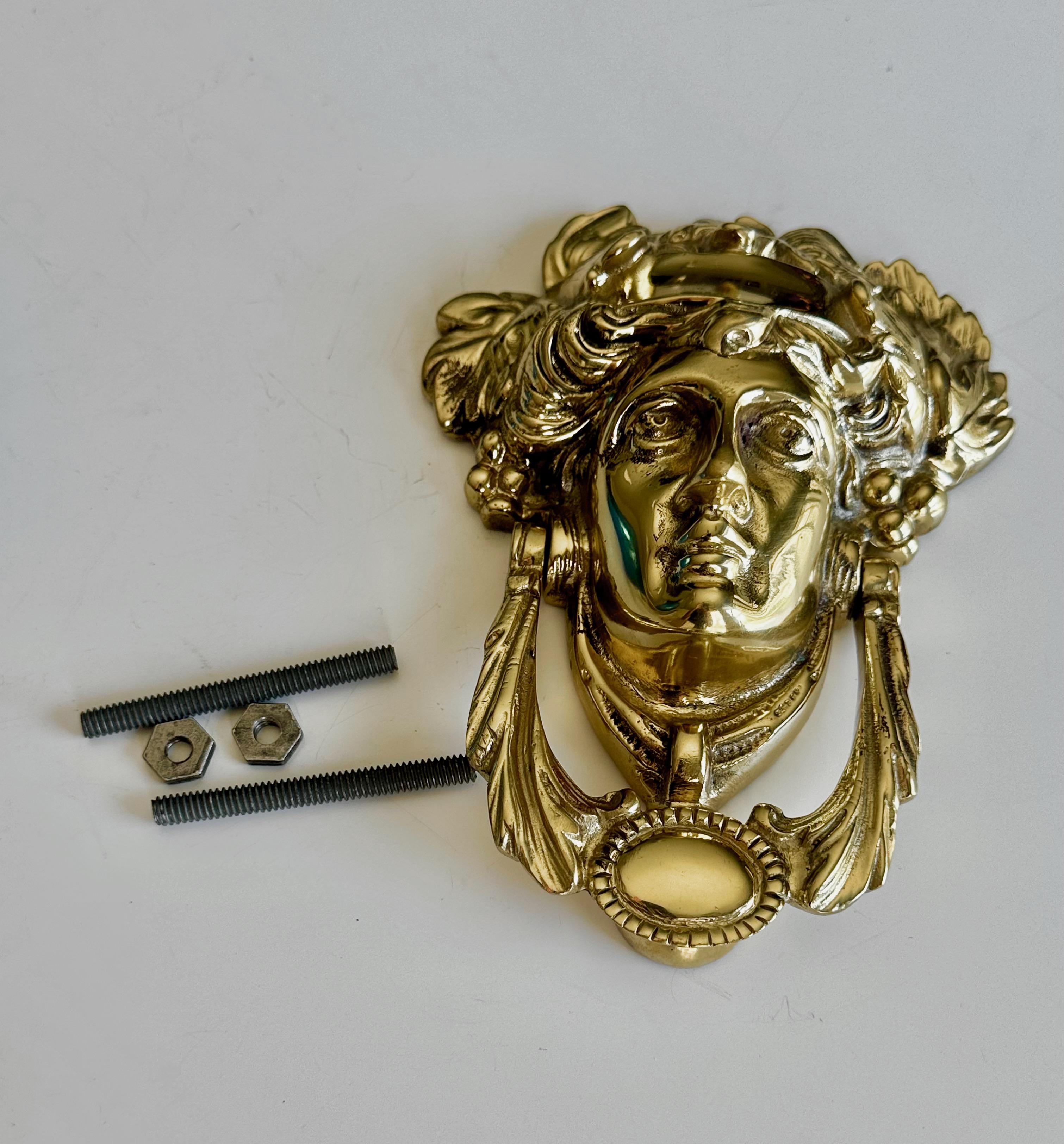 Gilt Brass Goddess Bacchus Athena Door Knocker For Sale 6