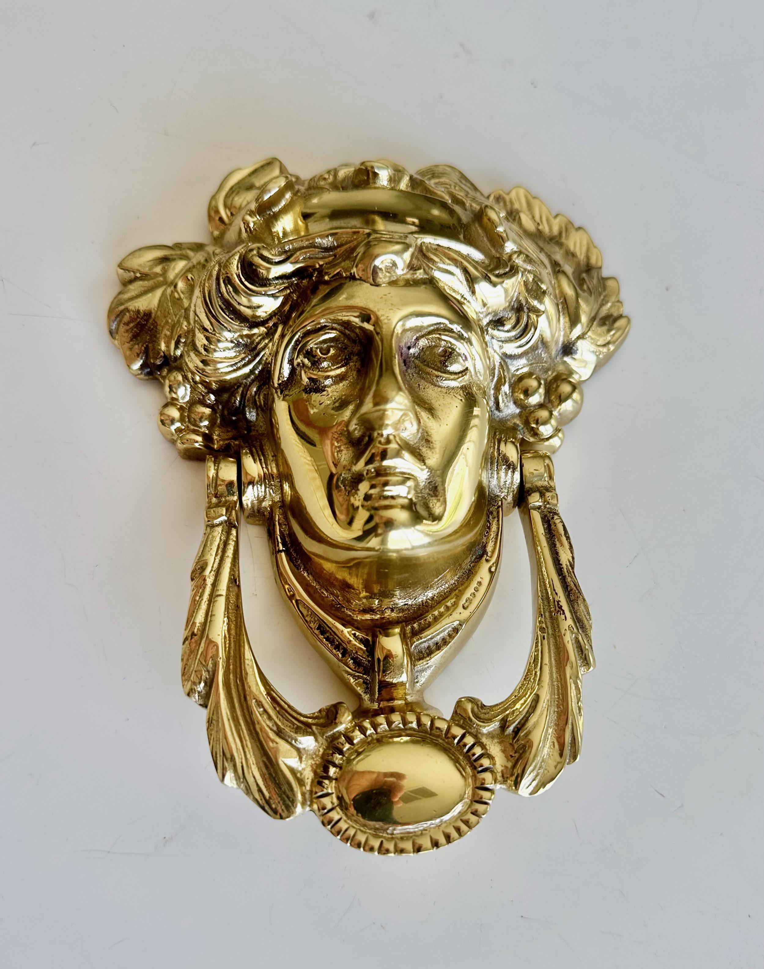 Gilt Brass Goddess Bacchus Athena Door Knocker For Sale 7