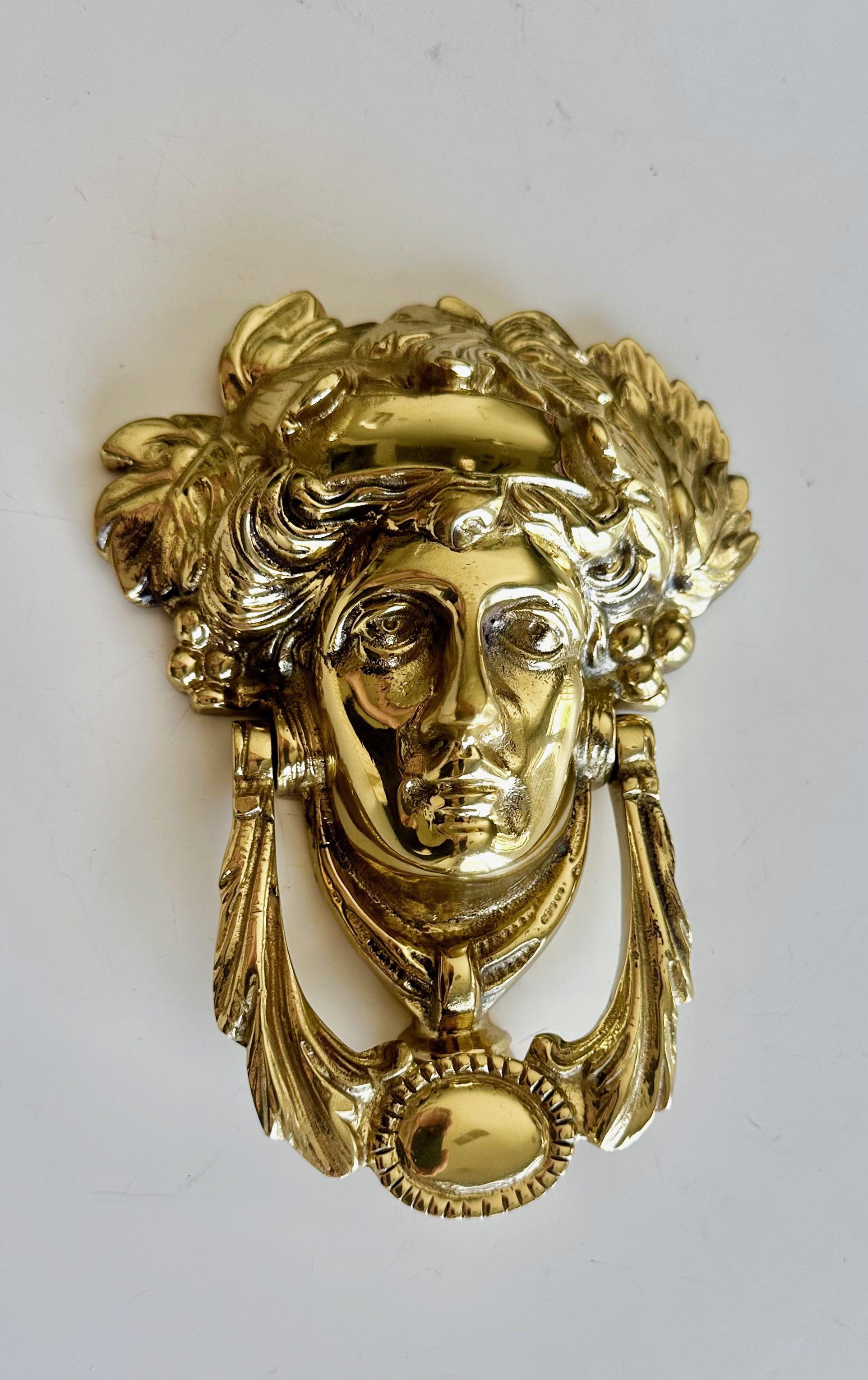 Late 20th Century Gilt Brass Goddess Bacchus Athena Door Knocker For Sale