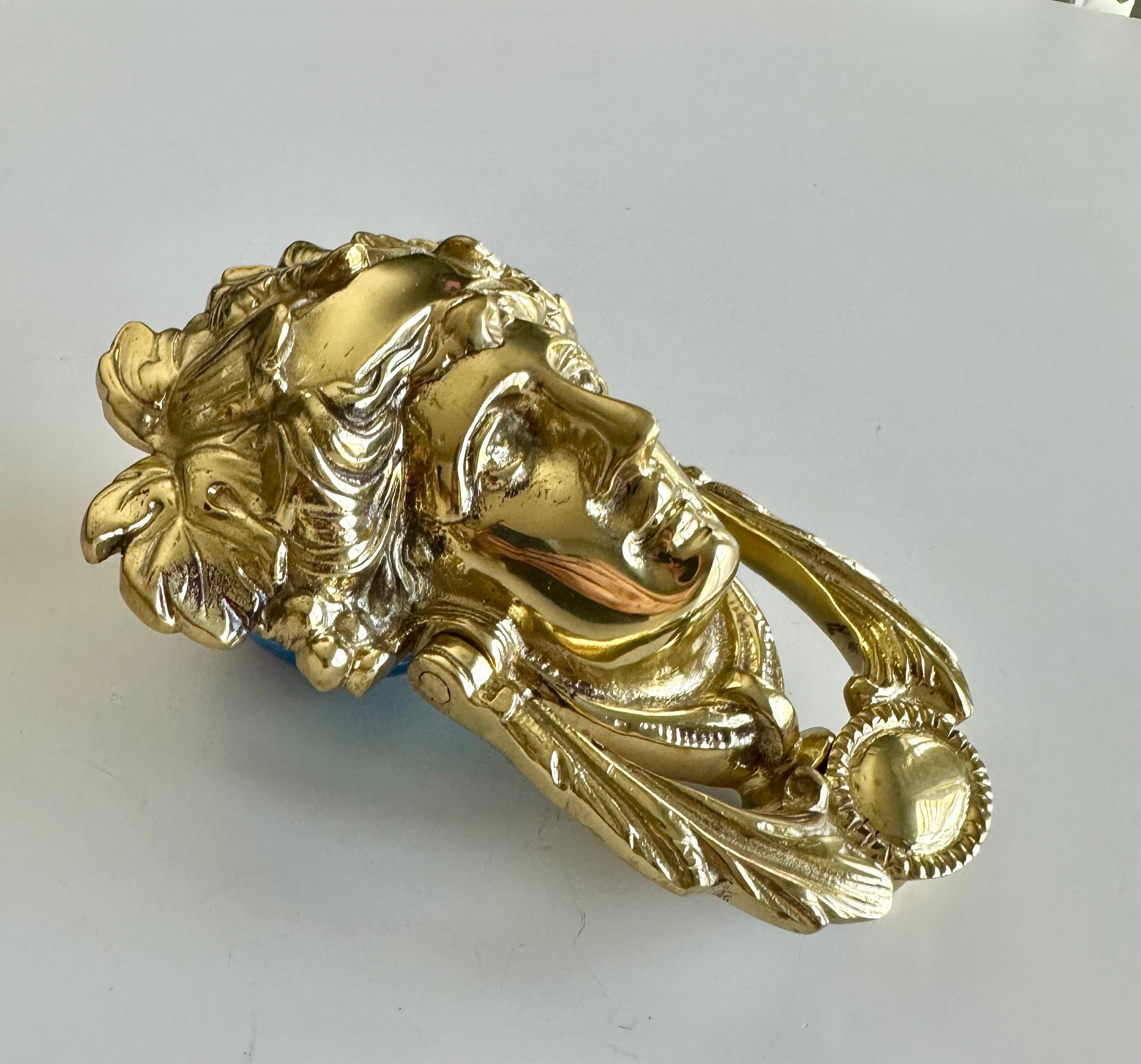 Gilt Brass Goddess Bacchus Athena Door Knocker For Sale 4