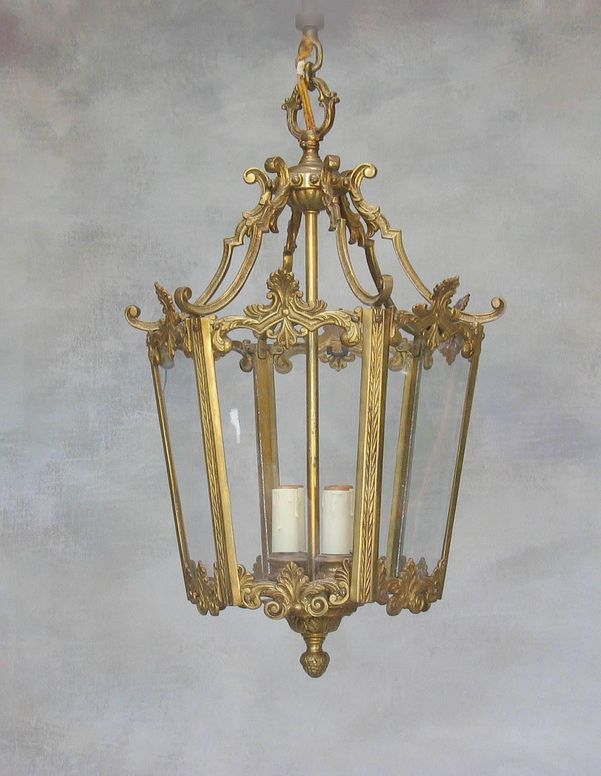 Gilt Brass Hexagonal Louis XV Style Hall Lantern 5