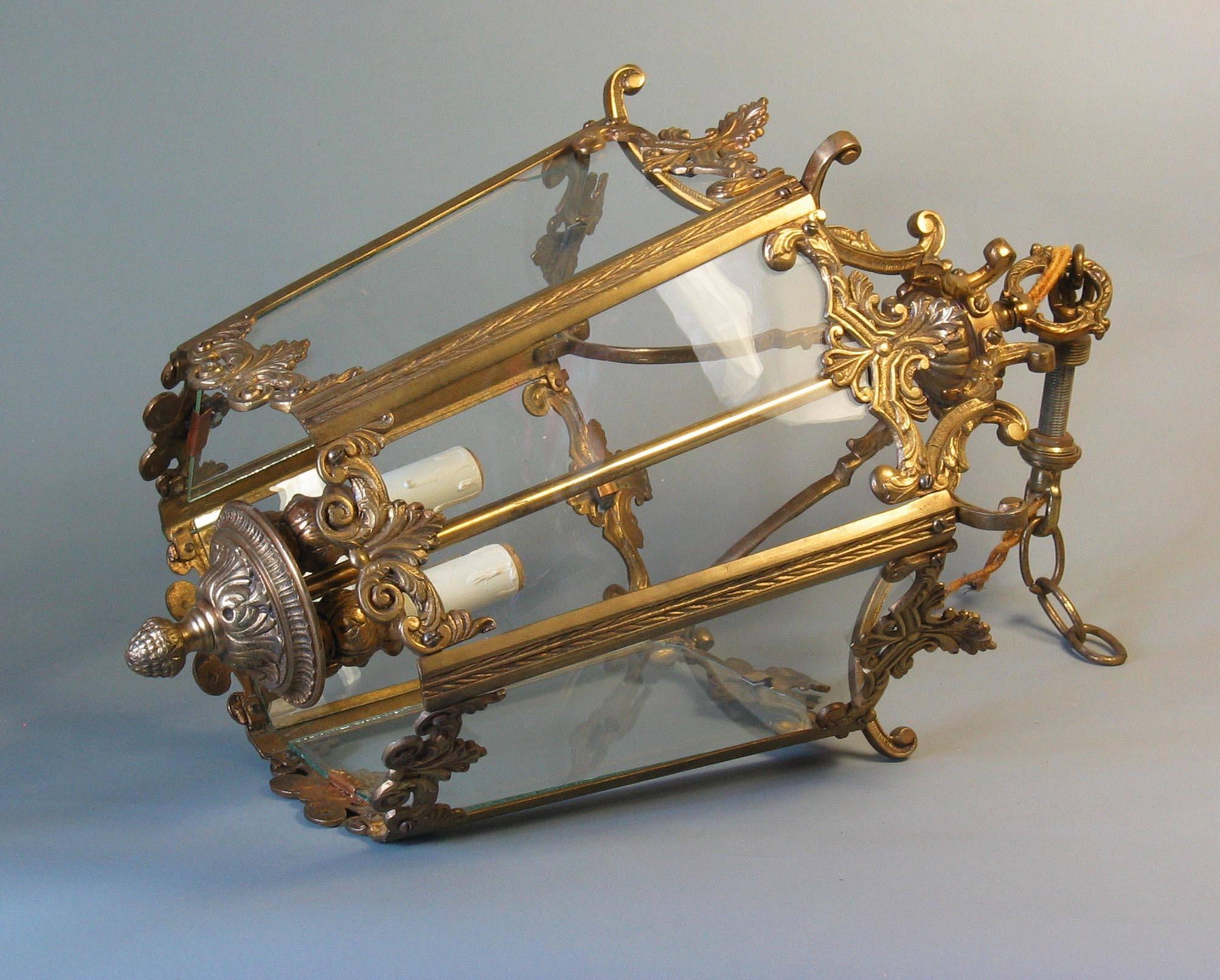 Spanish Gilt Brass Hexagonal Louis XV Style Hall Lantern