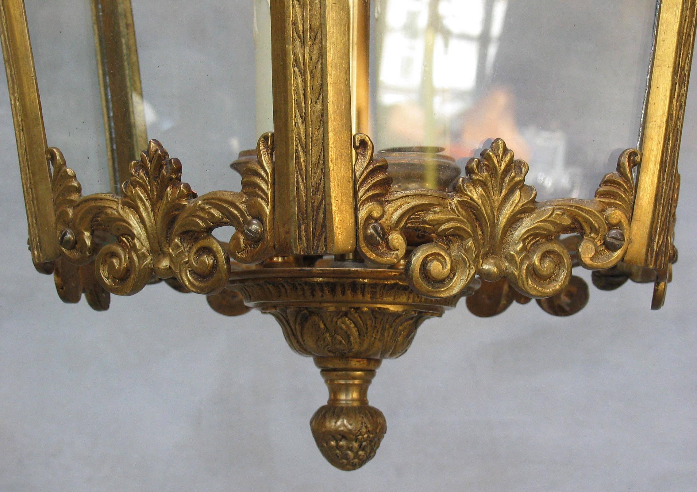 Gilt Brass Hexagonal Louis XV Style Hall Lantern 1