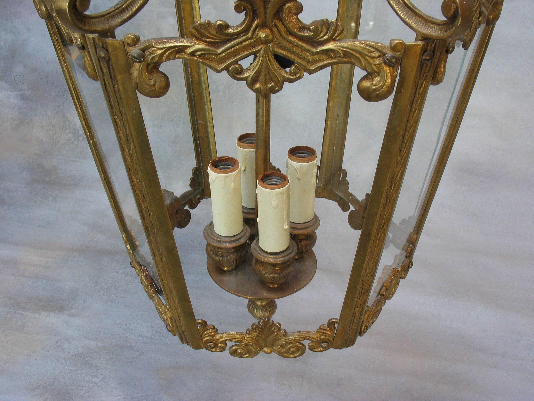 Gilt Brass Hexagonal Louis XV Style Hall Lantern 2