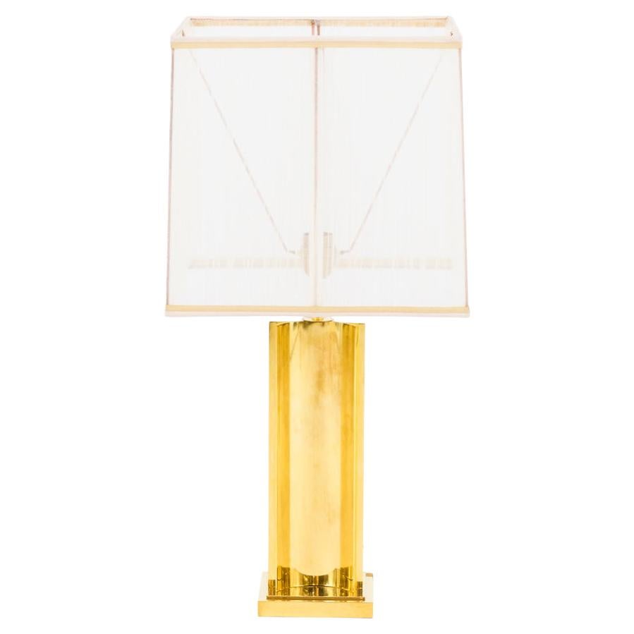 Gilt Brass Lamp with a Geometrical Shaft, 1970s For Sale