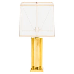 Vintage Gilt Brass Lamp with a Geometrical Shaft, 1970s