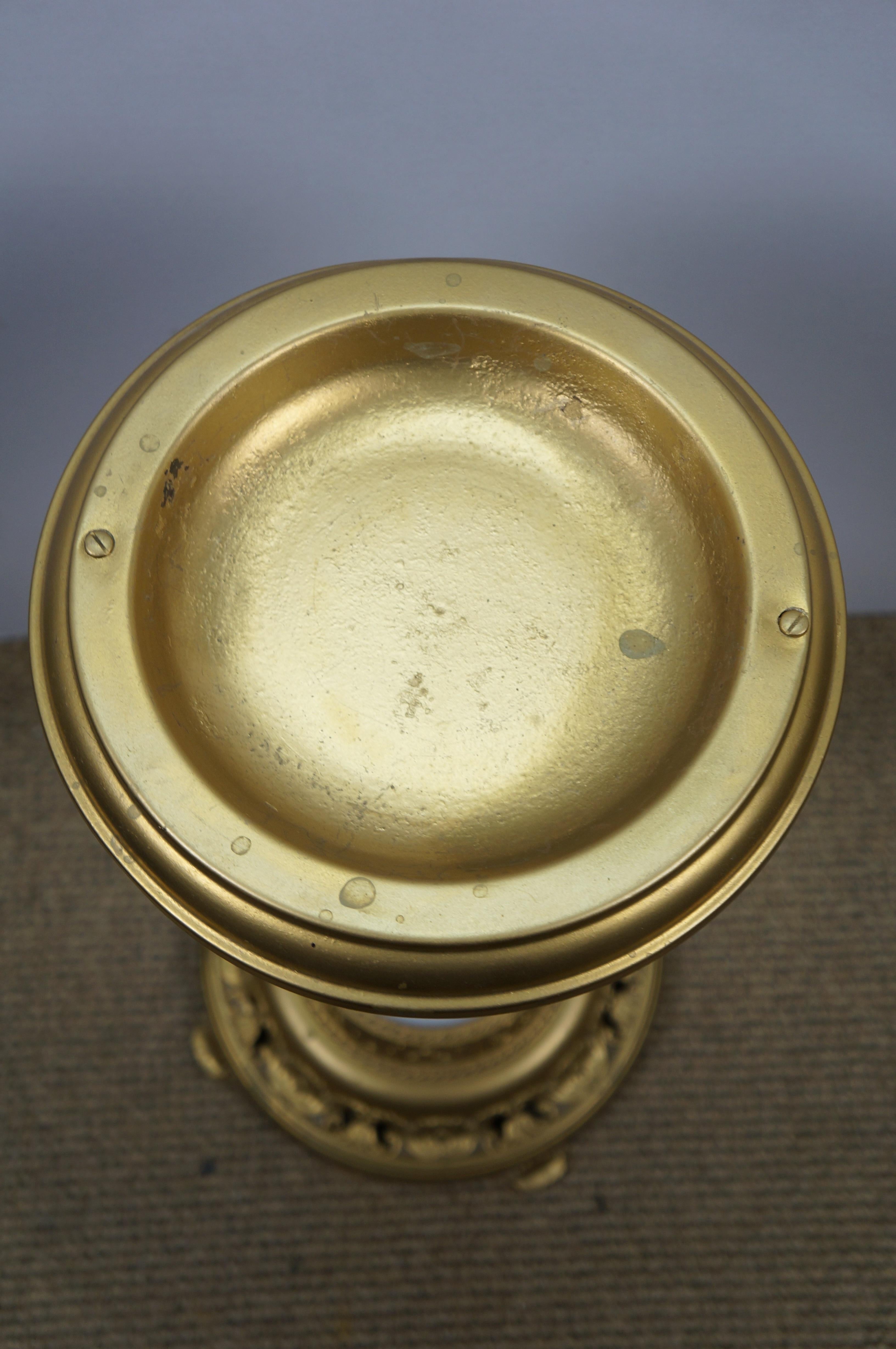 Gilt Brass Marble Amber Glass Smoking Stand Cigar Cigarette Floor Ashtray 25