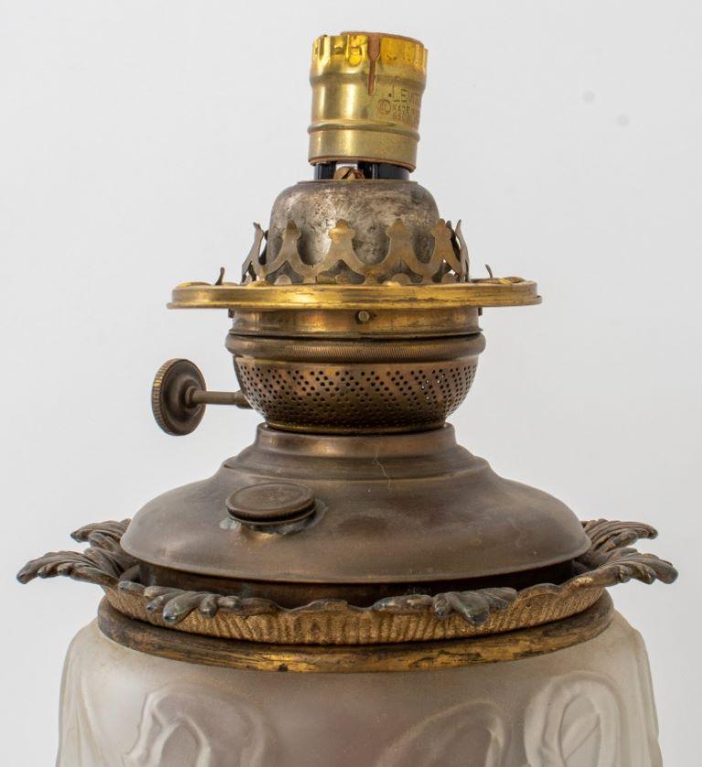Gilt Brass Mounted Pressed Glass Oil Lamp For Sale 2
