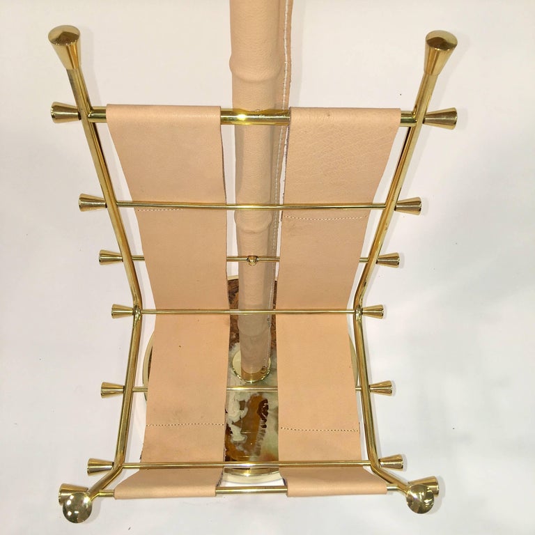 Gilt Brass, Onyx and Stitched Leather Occasional Table with Magazine Rack For Sale 1
