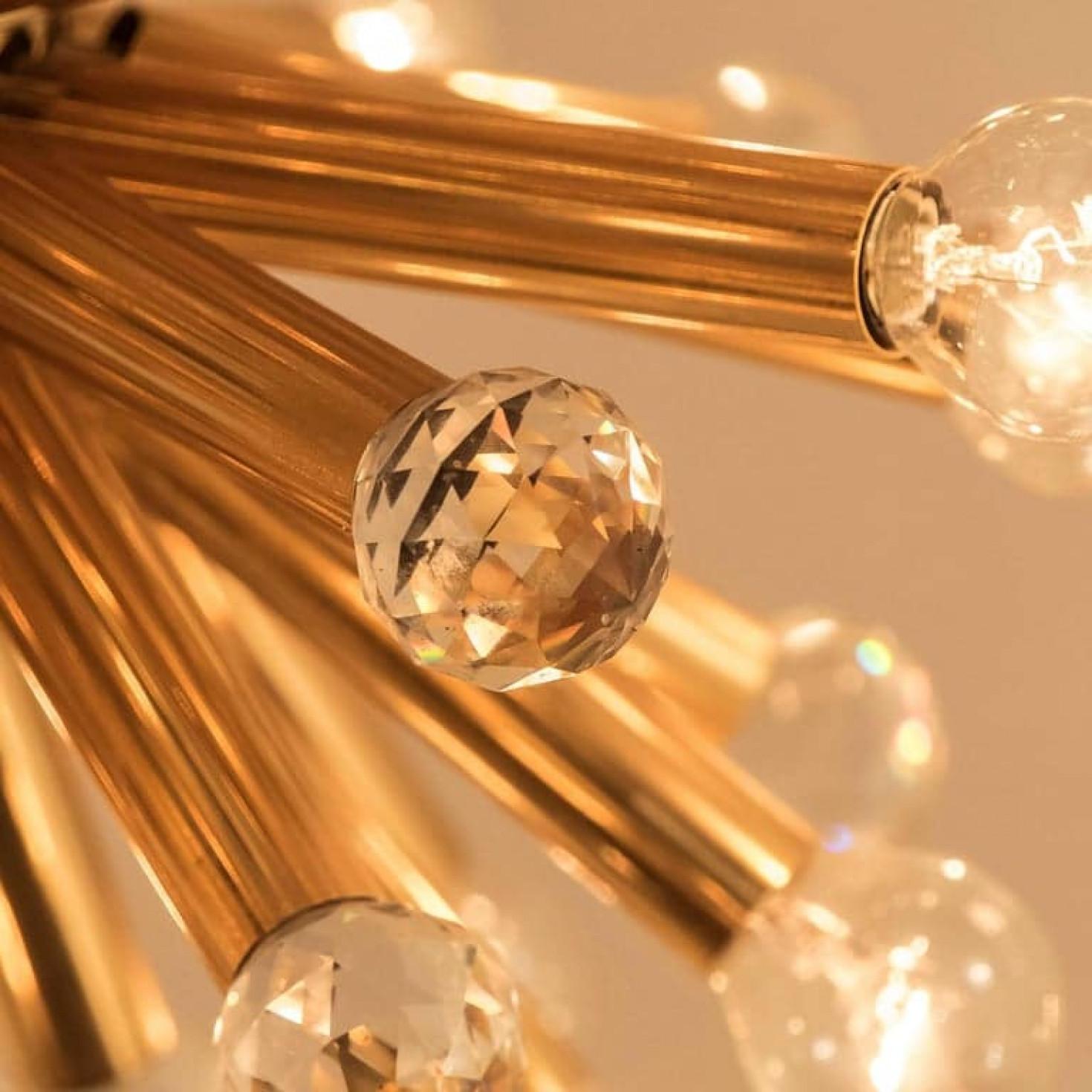 Vergoldete Pendelleuchte aus Messing mit Swarovski-Kugeln von Ernst Palme, 1960er Jahre (Deutsch) im Angebot