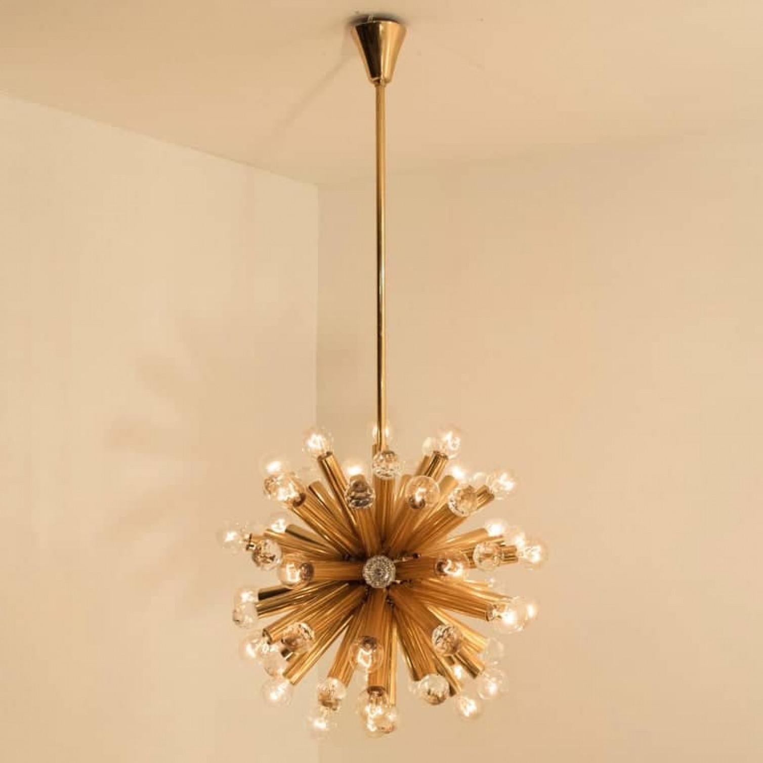 Gilt Brass Pendant Lamp with Swarovski Balls from Ernst Palme, 1960s In Excellent Condition For Sale In Rijssen, NL