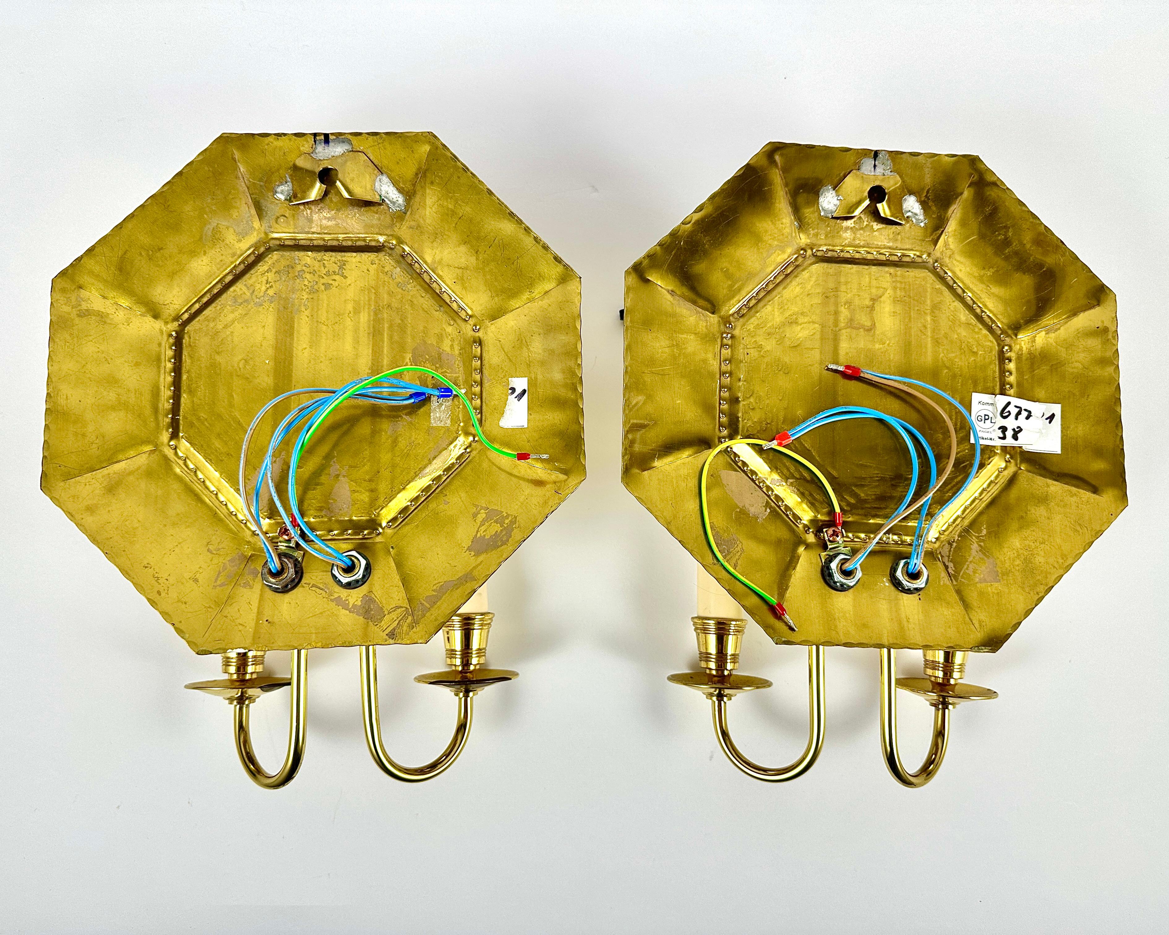 Gilt Brass Porcelain Wall Lamps Double Armed Wall Light Sconces Vintage For Sale 5
