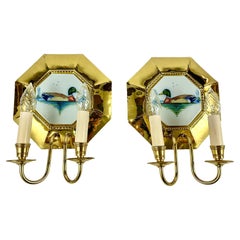 Gilt Brass Porcelain Wall Lamps Double Armed Wall Light Sconces Vintage