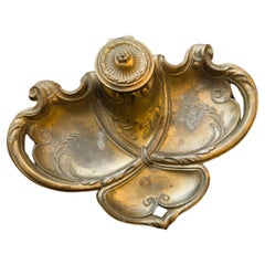 Gilt Brass Rococo Inkwell, Napoleon III, 19th Century