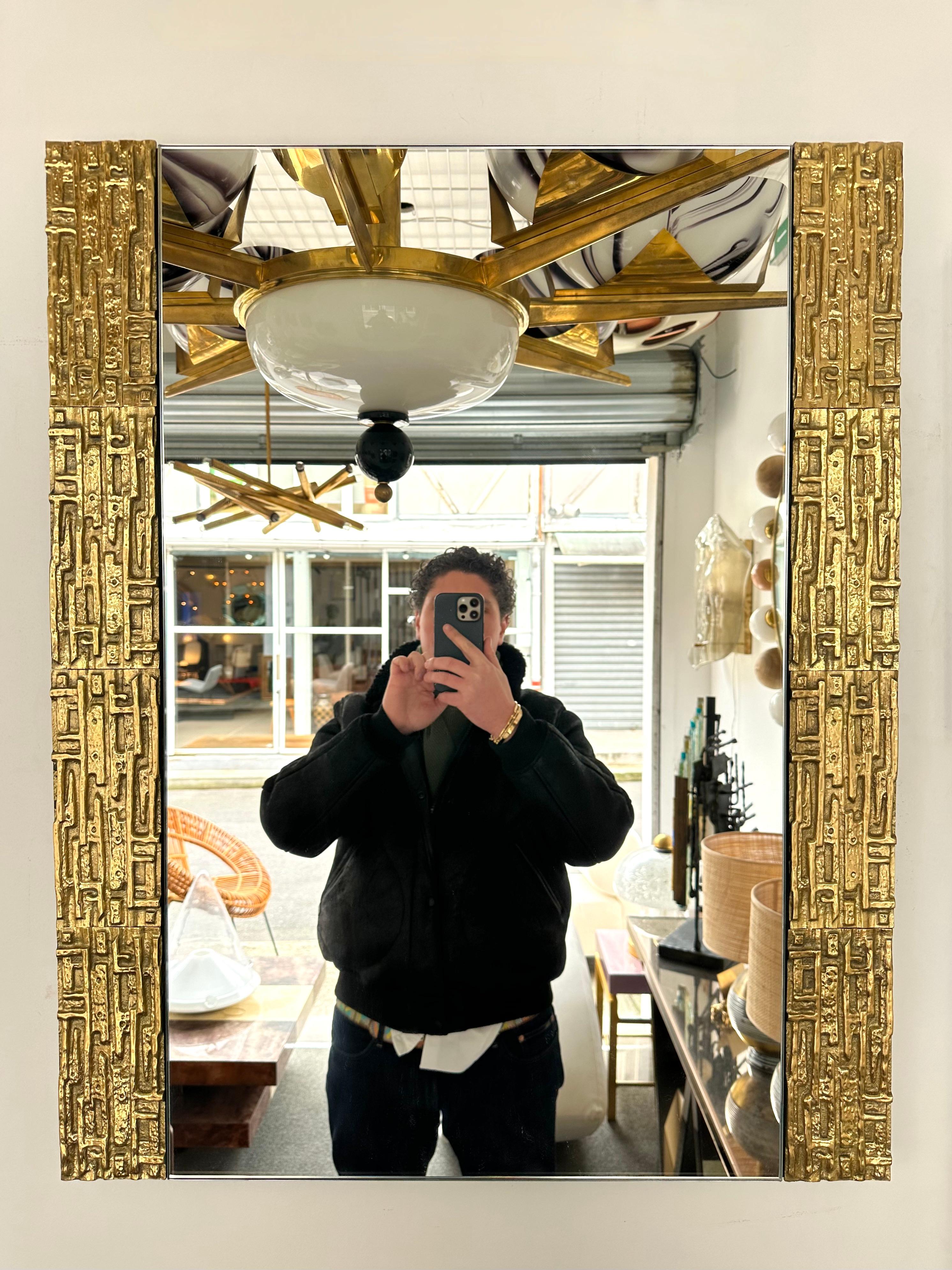 Gilt Brass Sculpture Mirror by Luciano Frigerio, Italy, 1970s For Sale 5