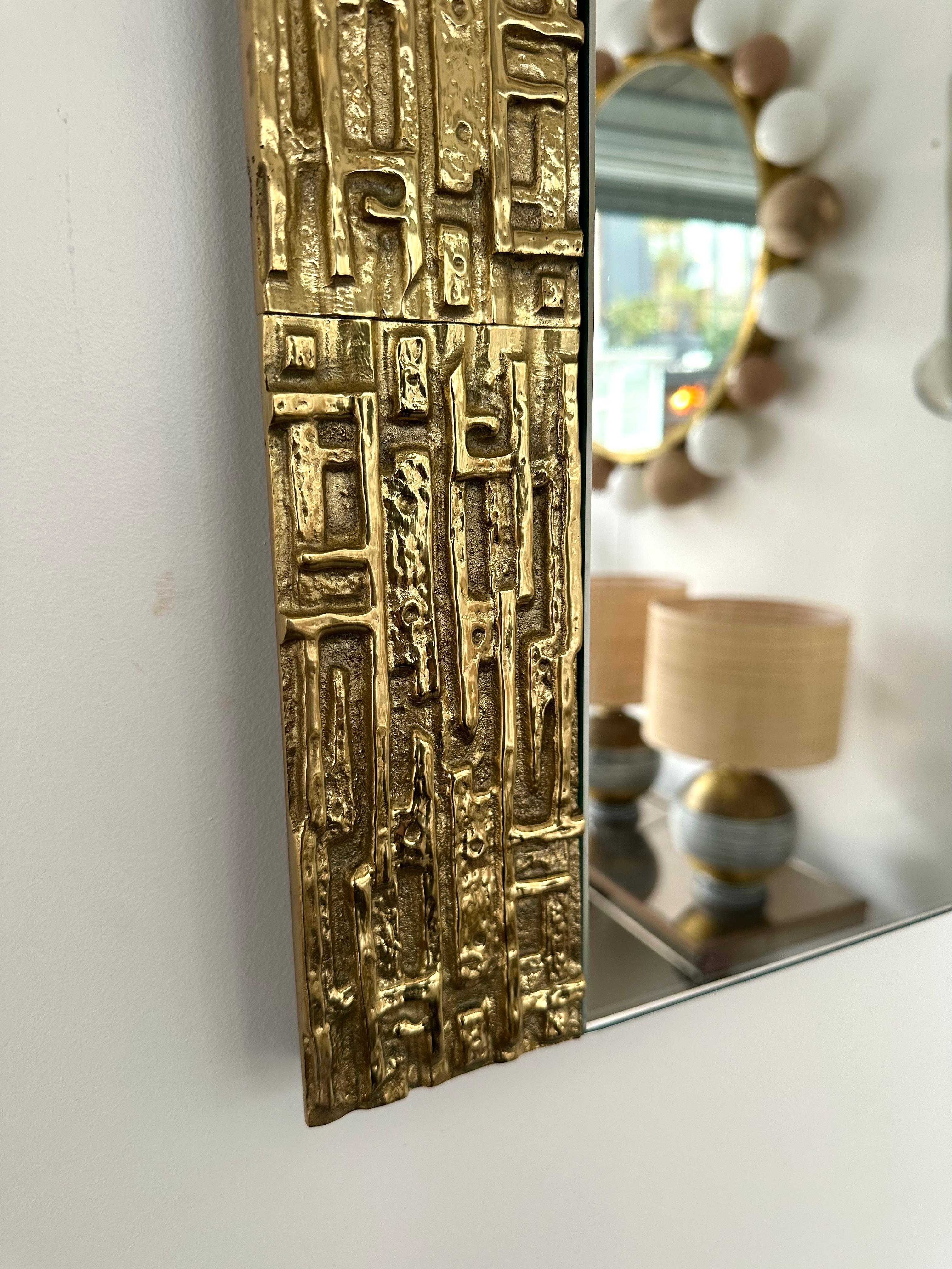 Late 20th Century Gilt Brass Sculpture Mirror by Luciano Frigerio, Italy, 1970s For Sale