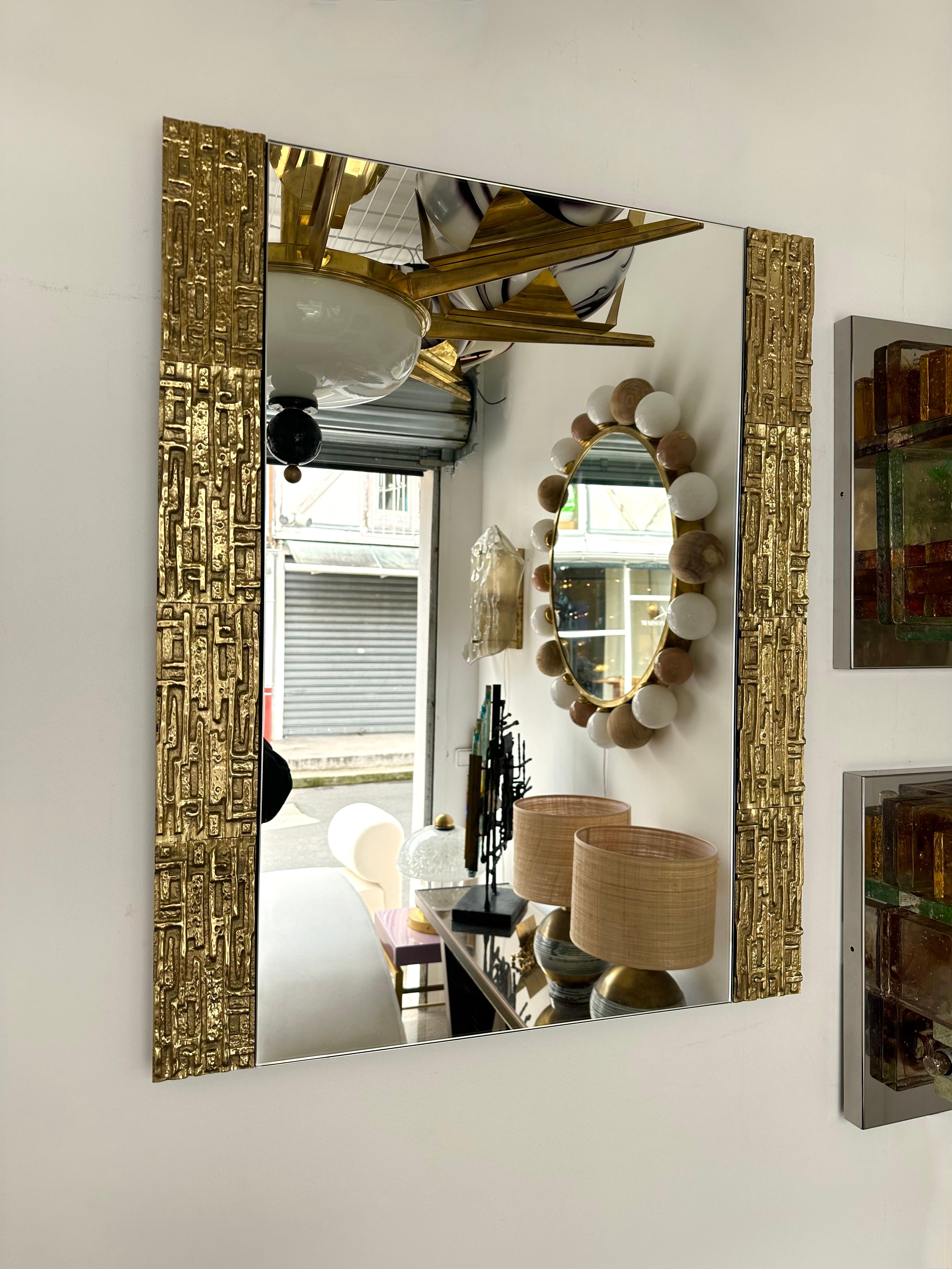 Gilt Brass Sculpture Mirror by Luciano Frigerio, Italy, 1970s For Sale 1